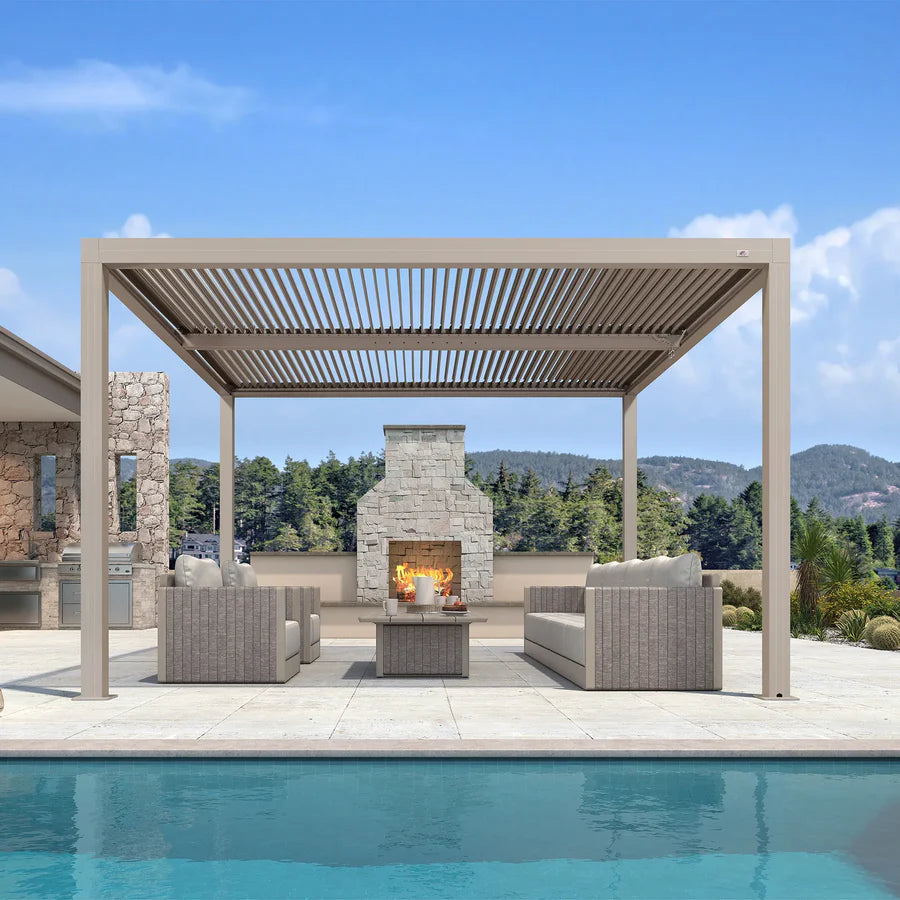 Modern Champagne Pergola with Adjustable Roof for Deck Backyard Garden 12' x 12'