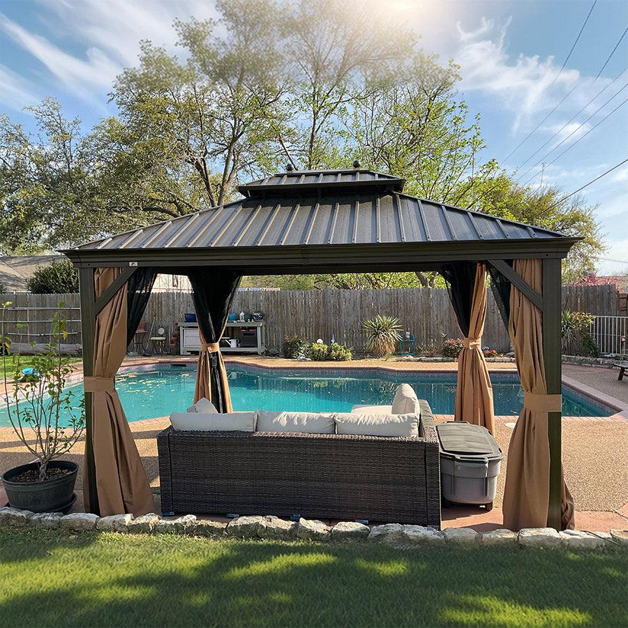 Outdoor Hardtop Gazebo for Garden Bronze Double Roof Aluminum Frame Pavilion 10' x 12'
