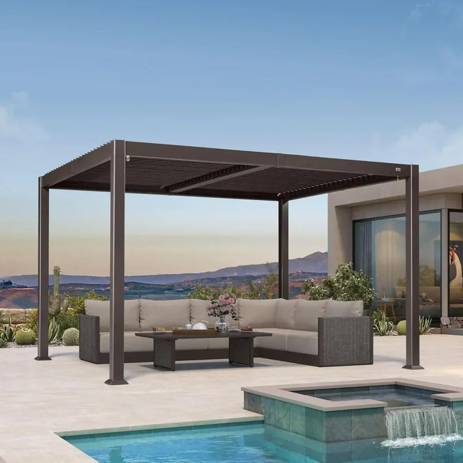 Modern Bronze Patio Aluminum Pergola for Deck Backyard Garden Hardtop Gazebo 10' x 10'