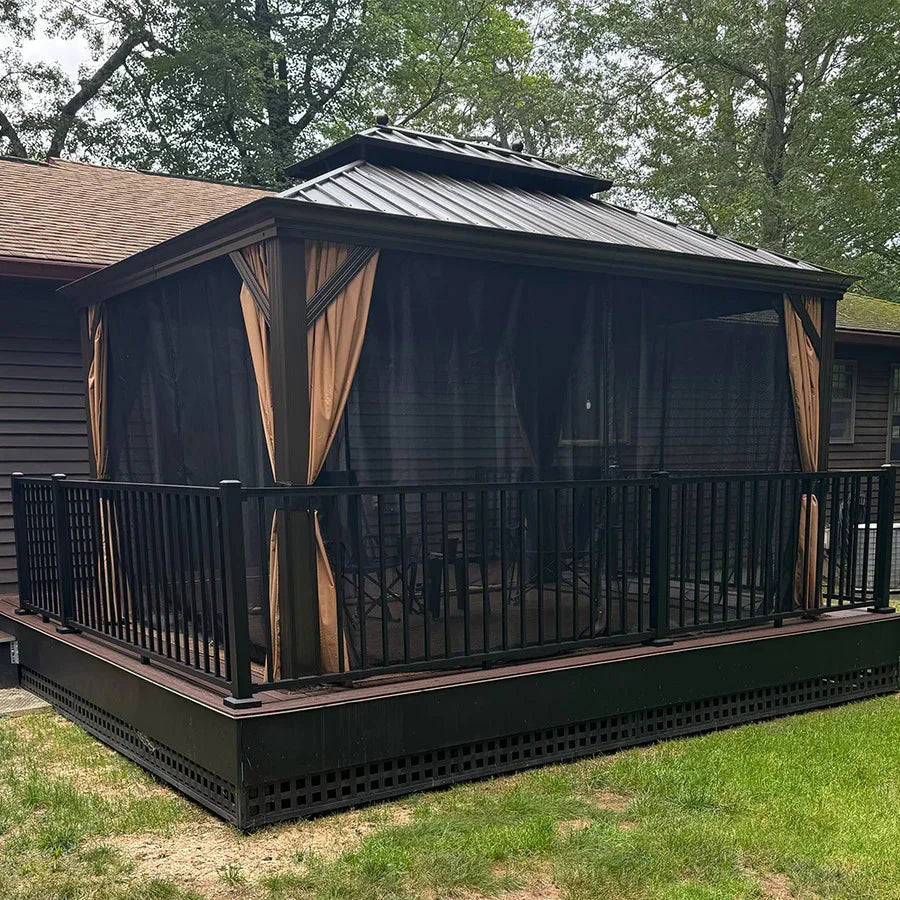 Outdoor Hardtop Gazebo for Garden Bronze Double Roof Aluminum Frame Pavilion 10' x 13'