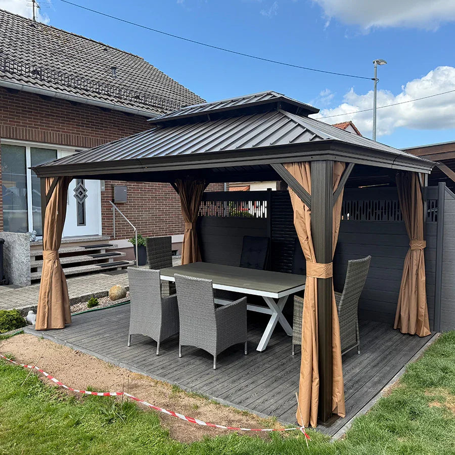 Outdoor Hardtop Gazebo for Garden Bronze Double Roof Aluminum Frame Pavilion 10' x 14'