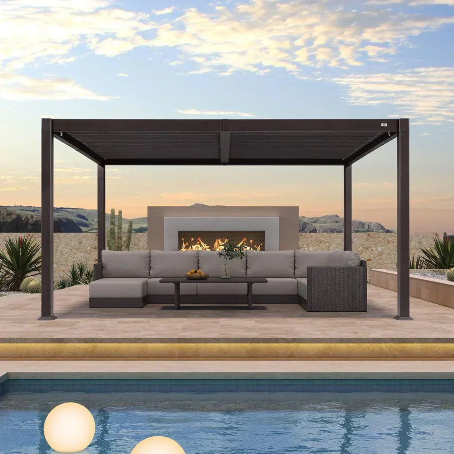 Modern Bronze Patio Aluminum Pergola for Deck Backyard Garden Hardtop Gazebo 10' x 14'
