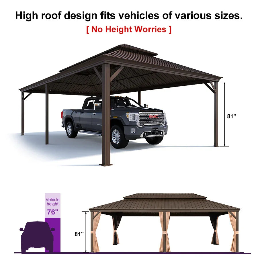 Outdoor Metal Carport Gazebo Bronze Steel Roof Aluminum Frame Shelter for Parking 12' x 24'