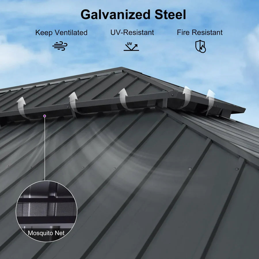 Outdoor Metal Carport with Grey Steel Roof and Aluminum Frame Protective Shelter 12' x 26'