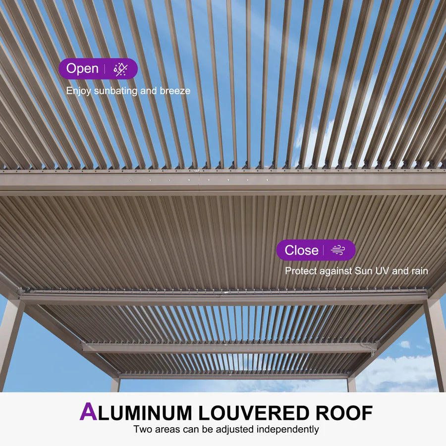 Modern Champagne Pergola with Adjustable Roof for Deck Backyard Garden 10' x 13'