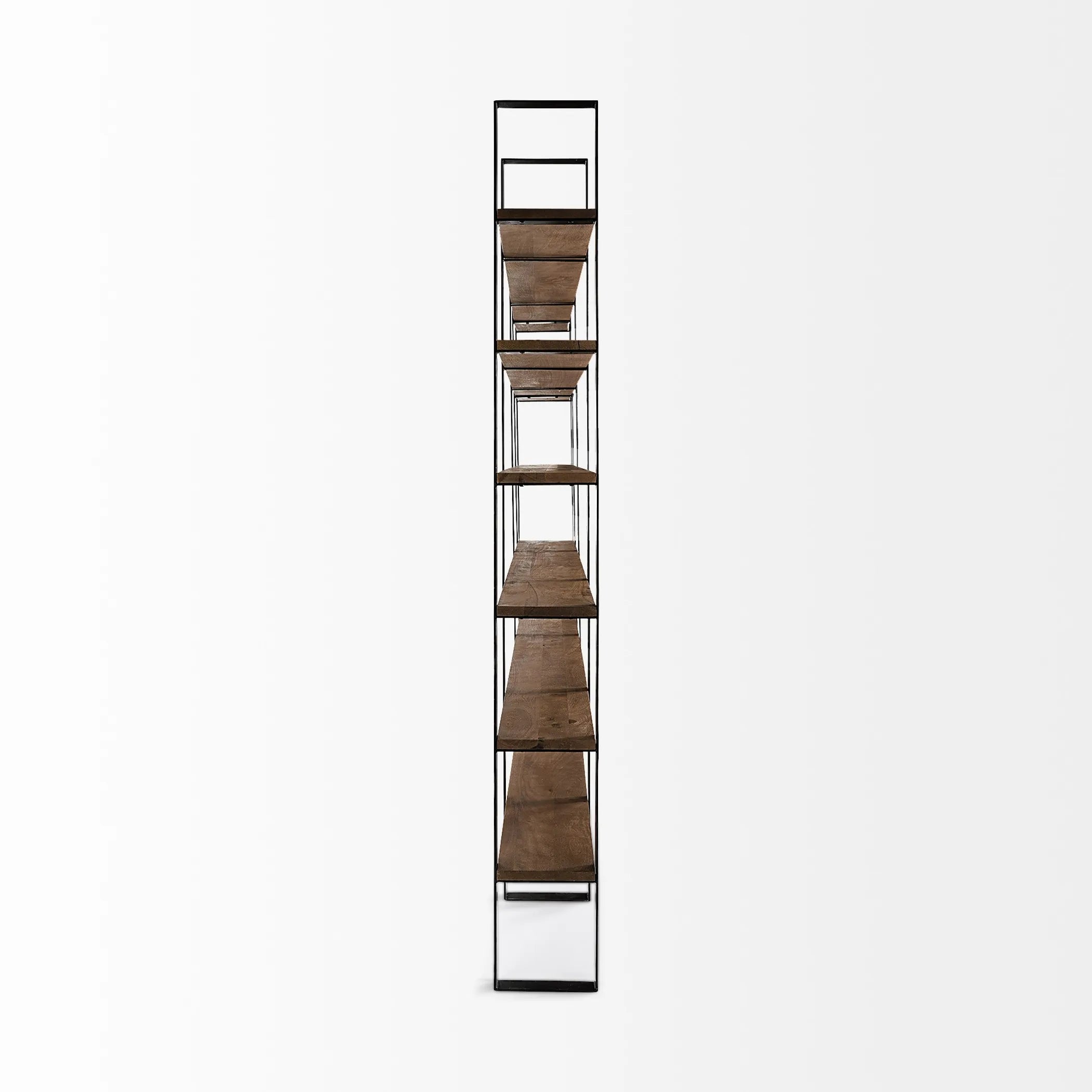 Brown Iron and Solid Wood Six Tier Bookcase