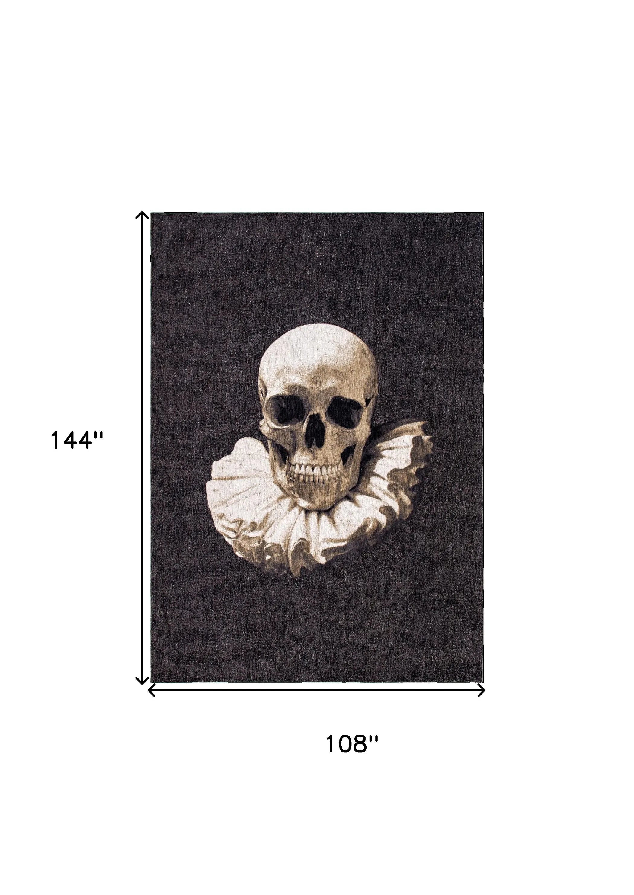9' X 13' Black and White Funky Skull Non Skid Area Rug