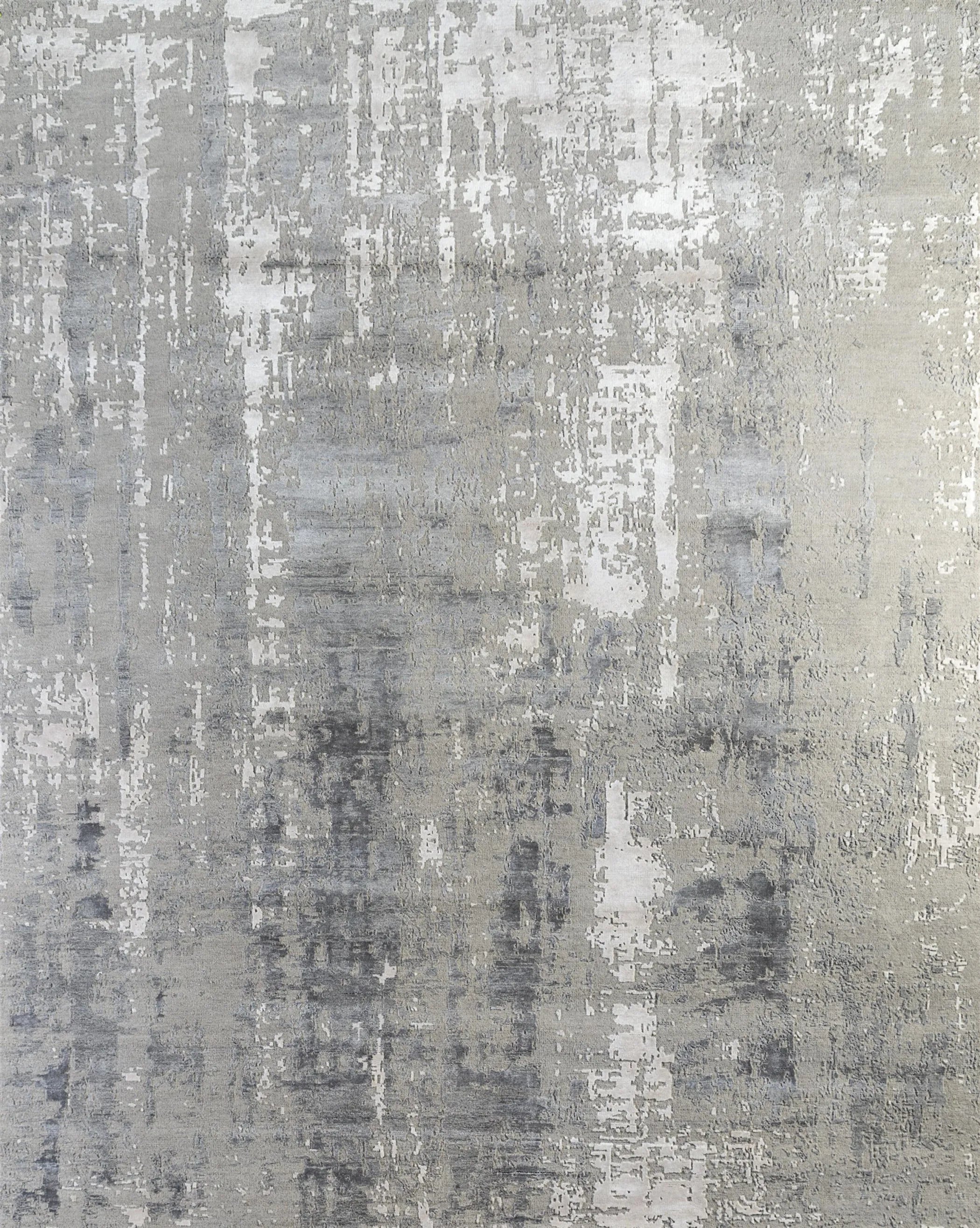 8' X 10' Ivory Beige and Gray Abstract Hand Knotted Area Rug