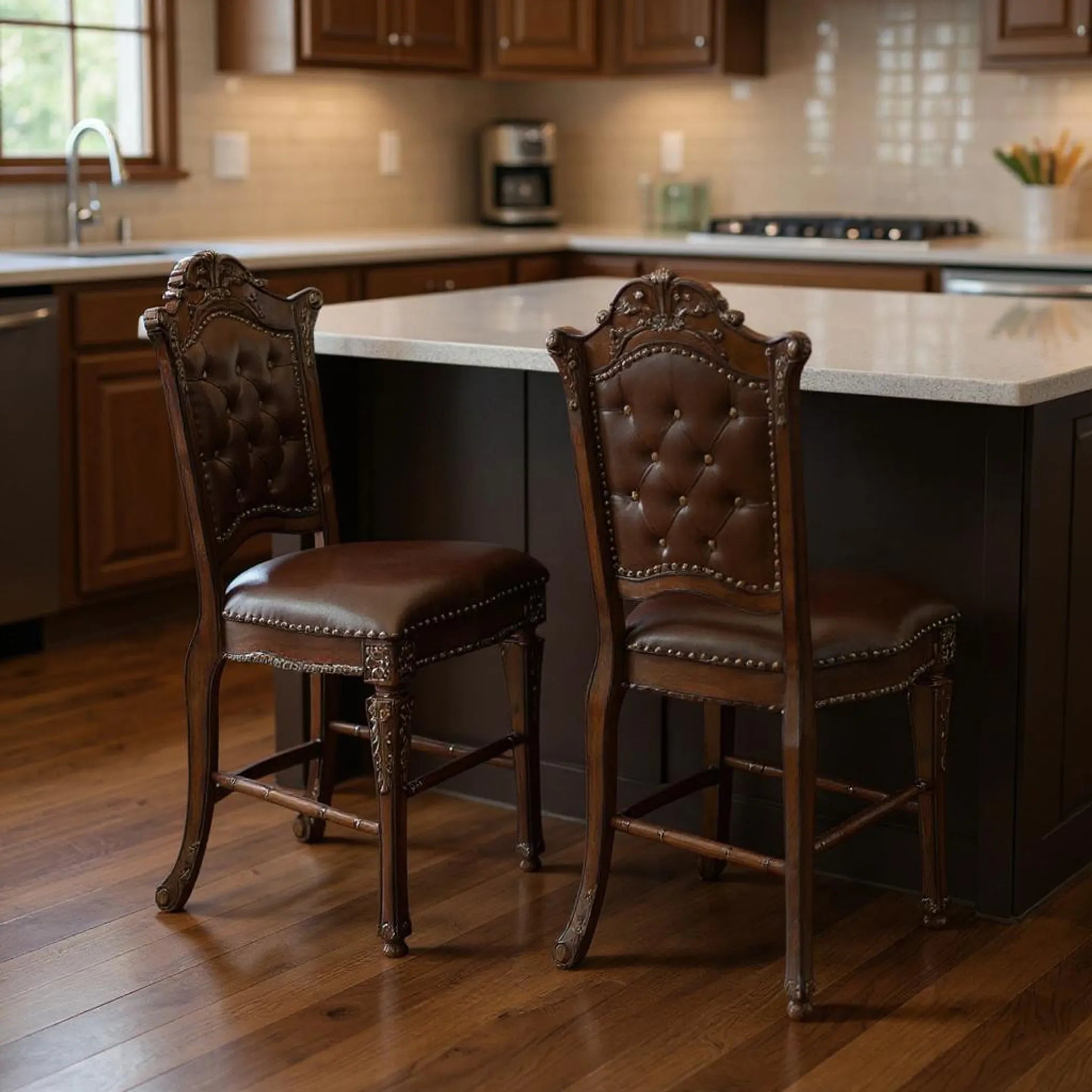 Faux Leather Wood Counter Height Bar Chairs