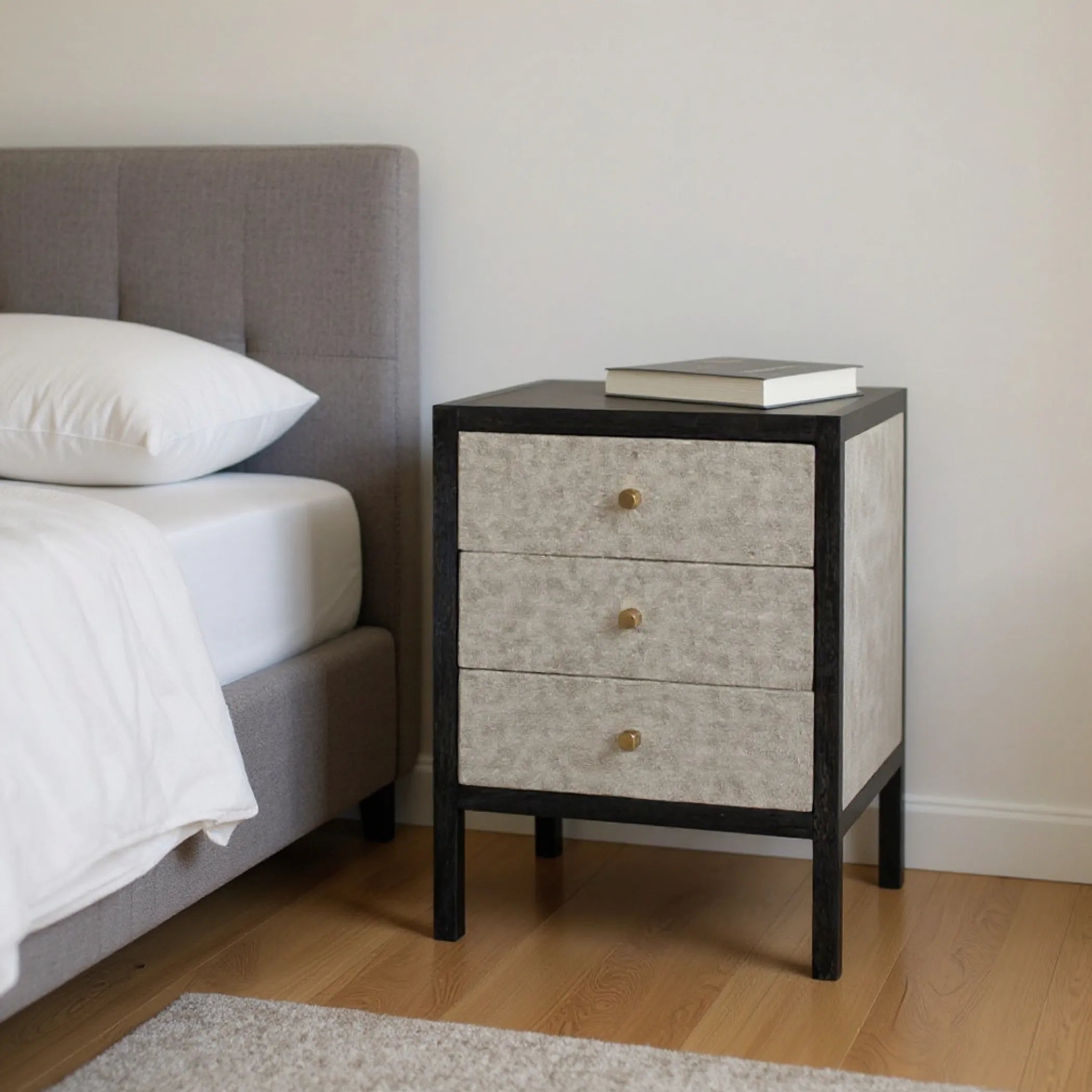 Wood Faux Sha Three Drawer Nightstand