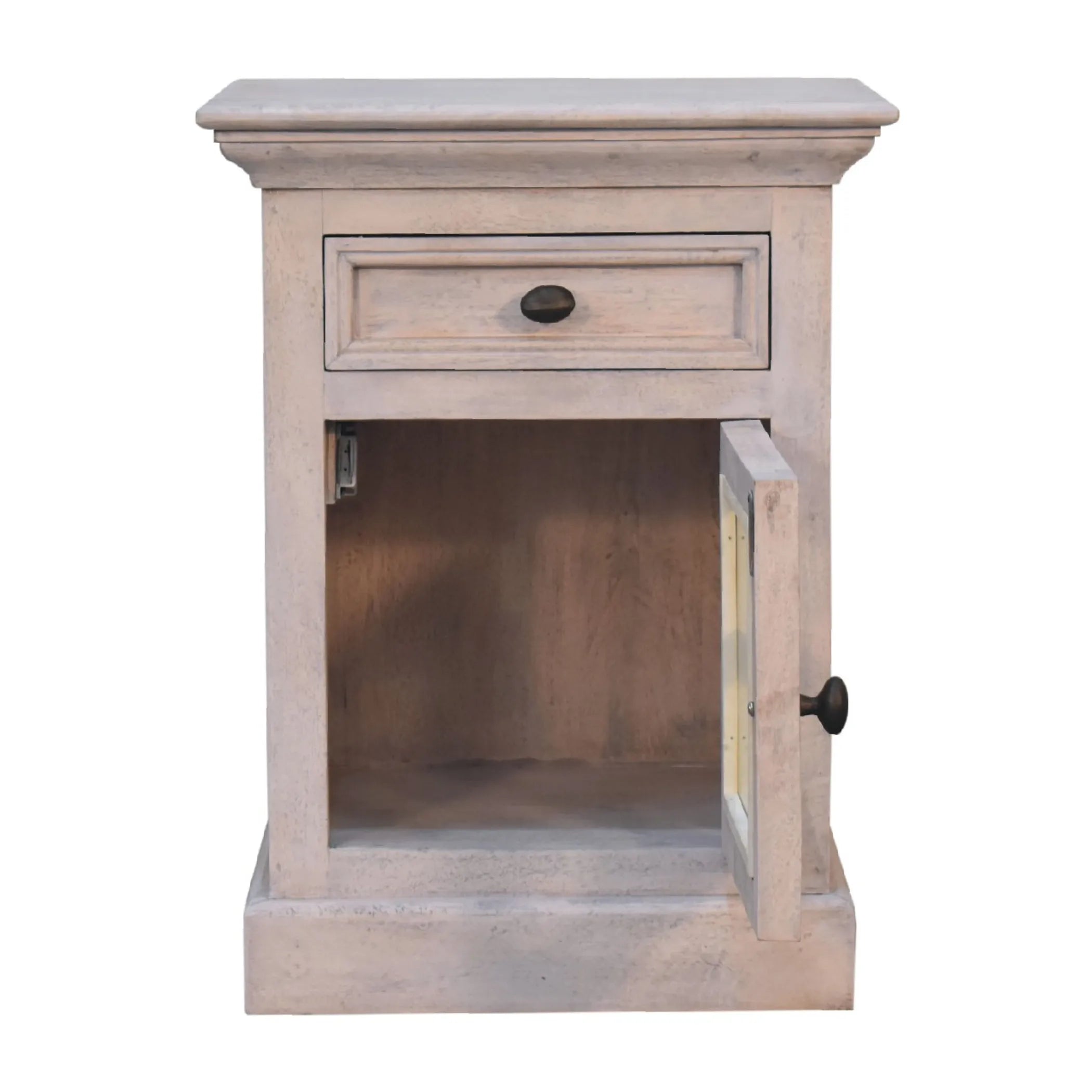 Wood Glass Distressed Two Drawer Nightstand