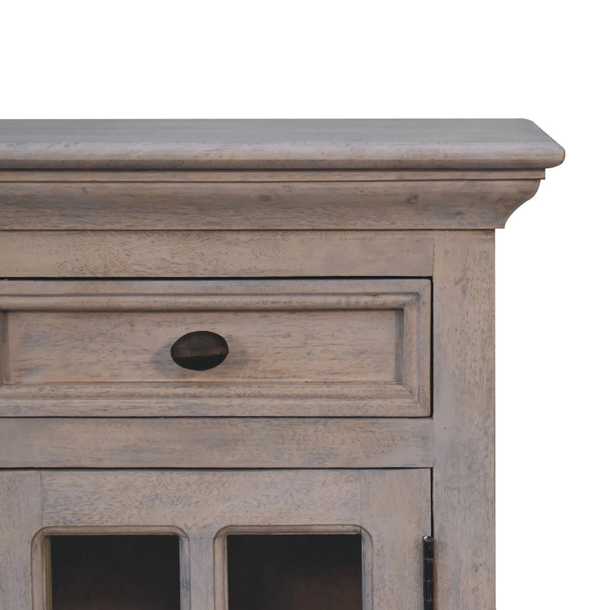 Wood Glass Distressed Two Drawer Nightstand