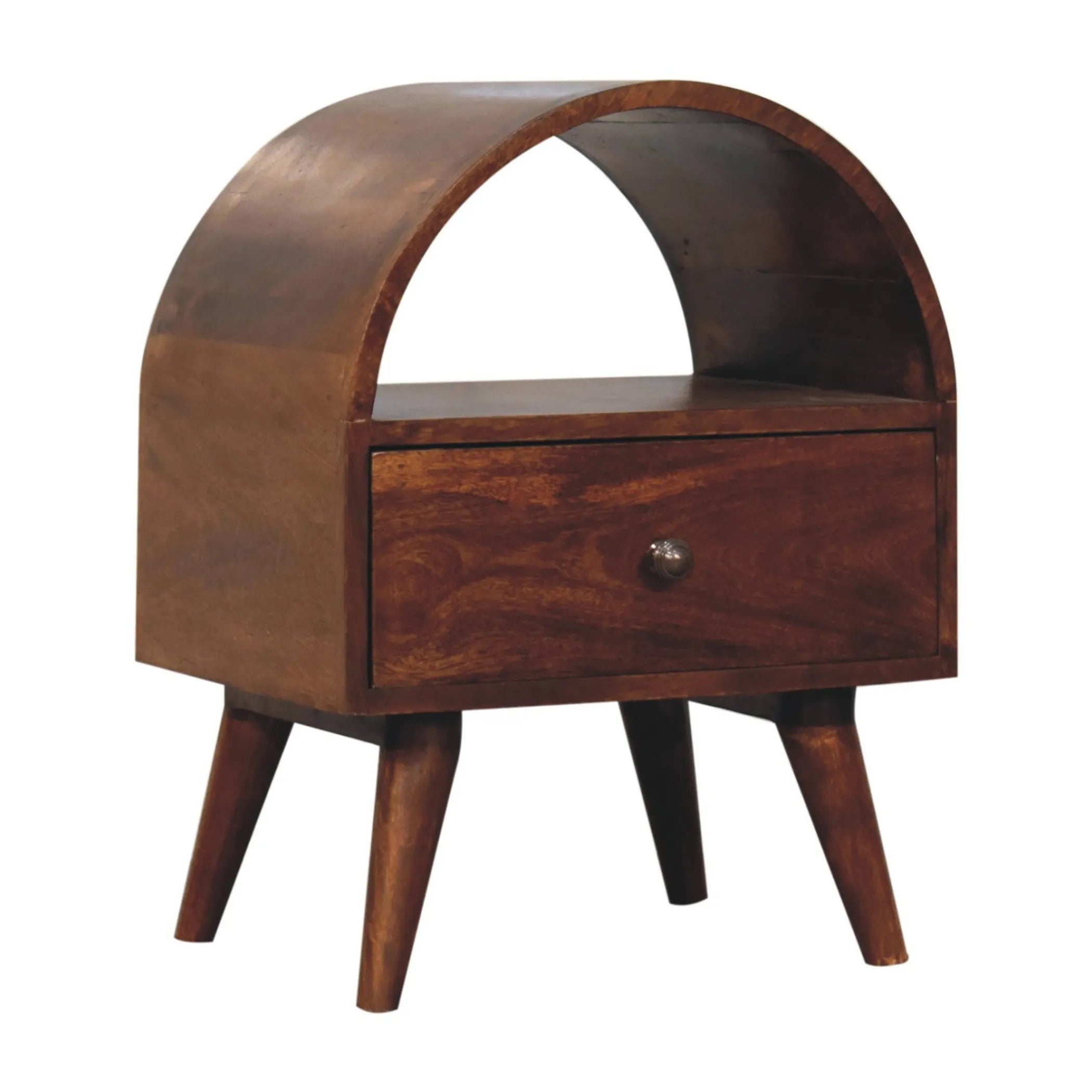 Chestnut Wood Oval Top One Drawer Nightstand