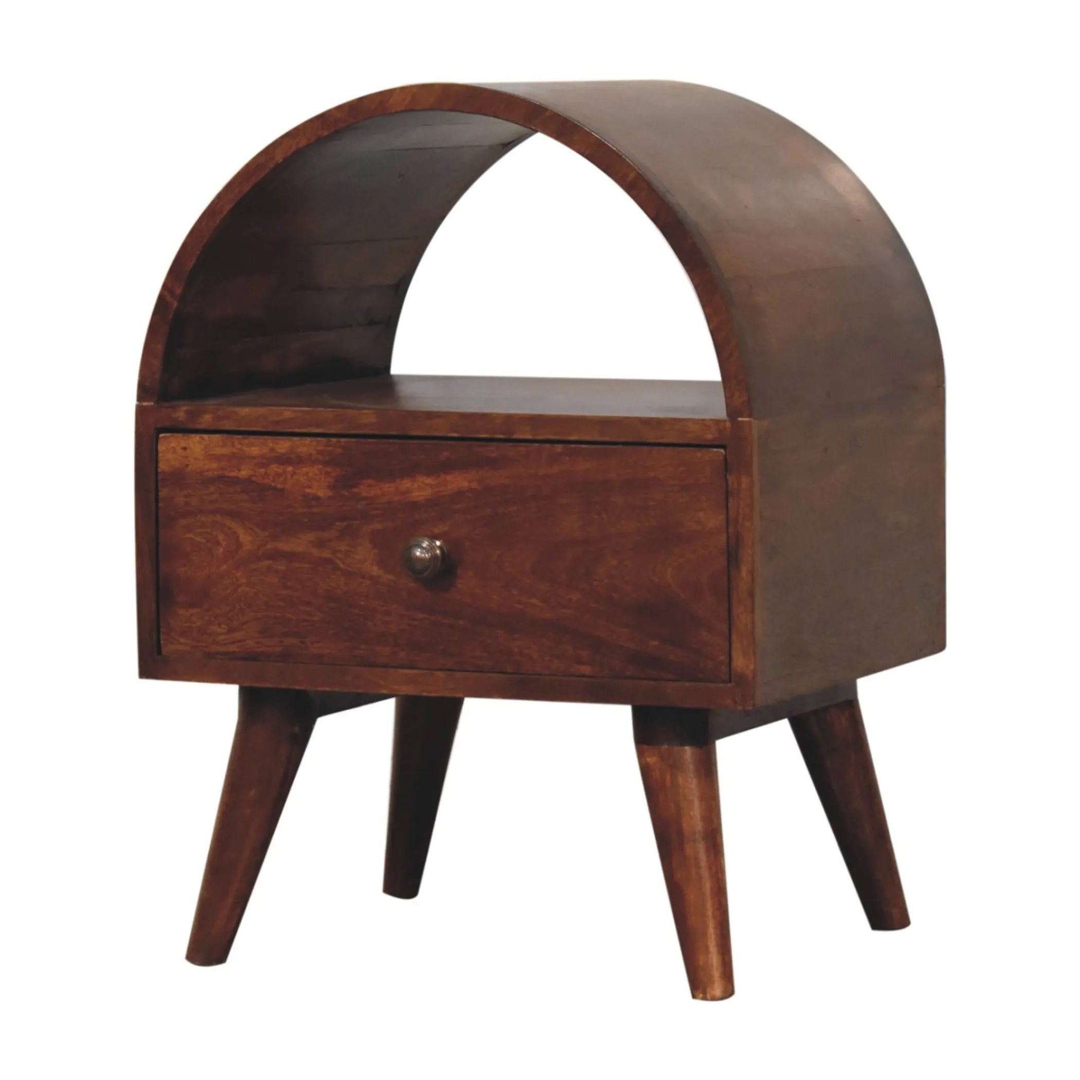 Chestnut Wood Oval Top One Drawer Nightstand
