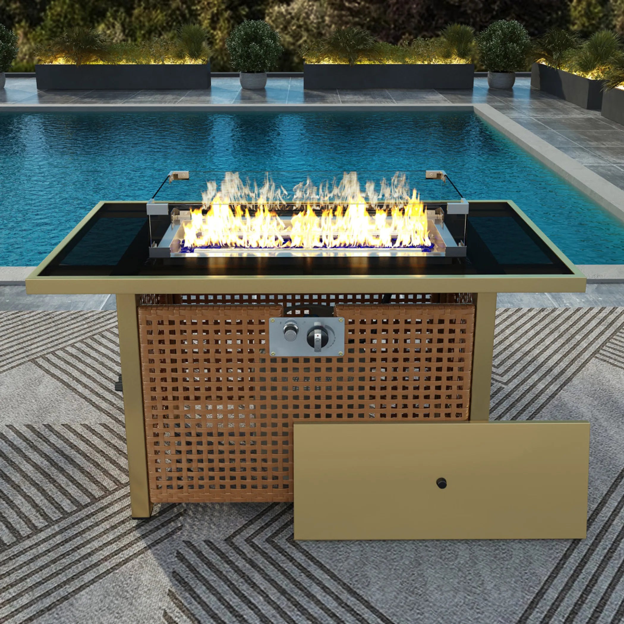 Steel Wicker Propane Fire Pit Table With Cover