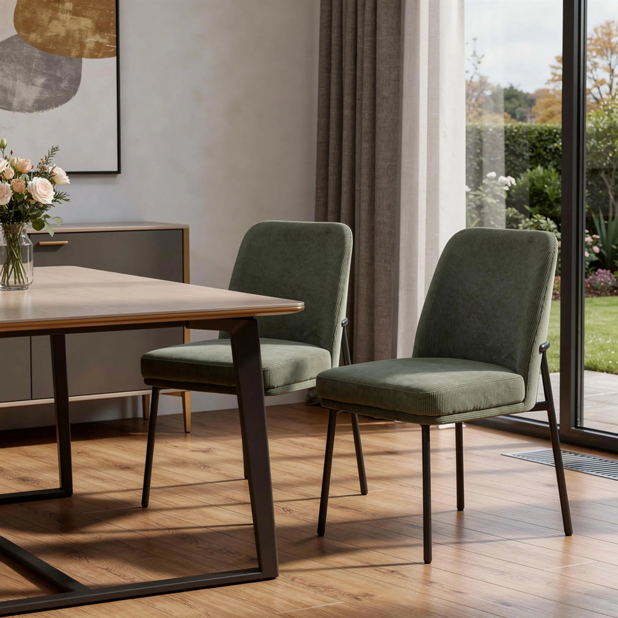 Corduroy Wood Dining Side Chairs