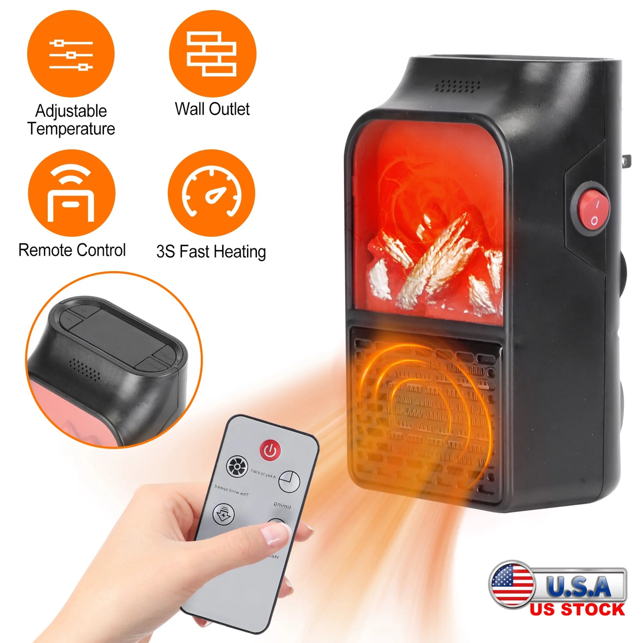 800W Plug-In Space Heater Wall Outlet Heater
