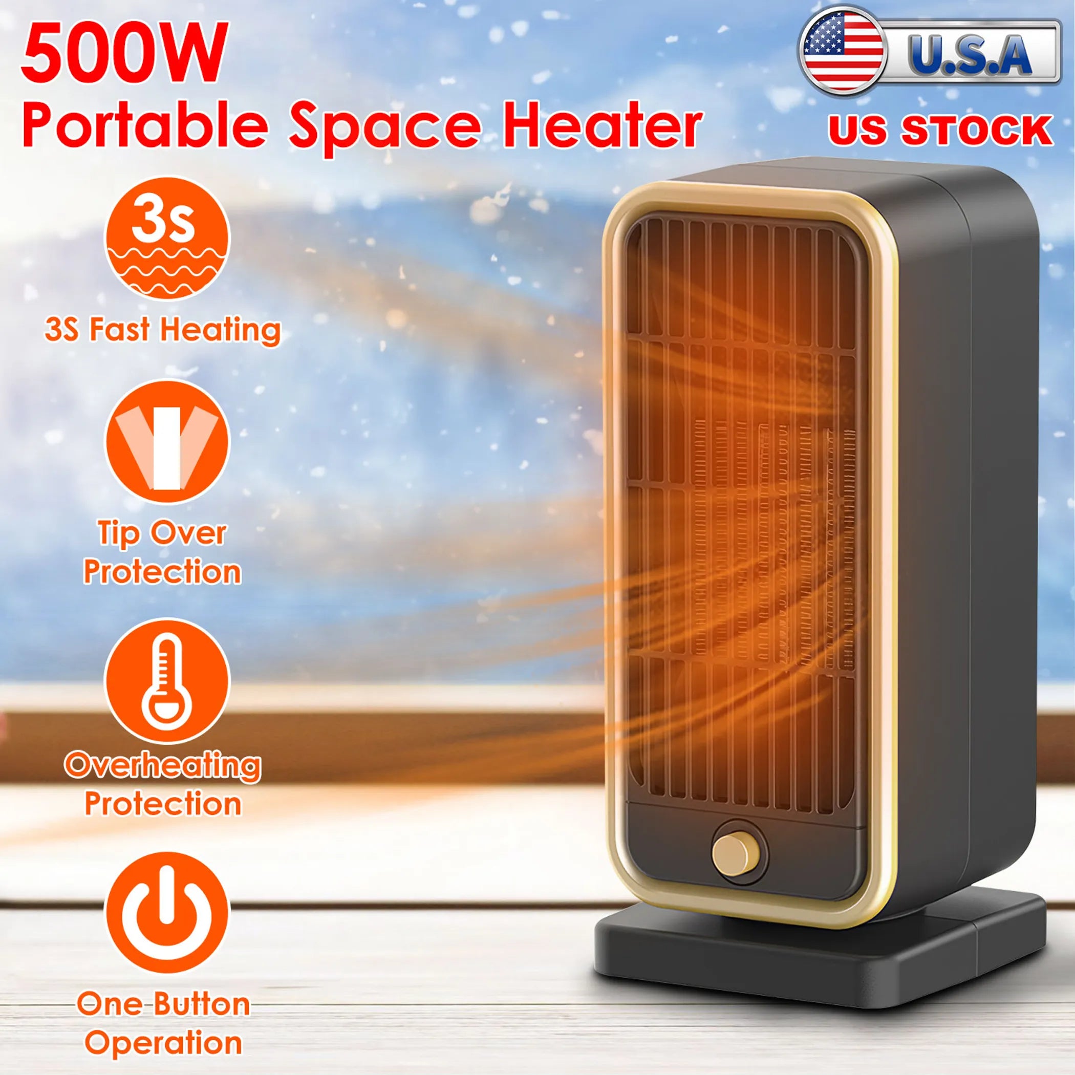 500W Portable Electric Heater PTC Ceramic Heating Space Heater