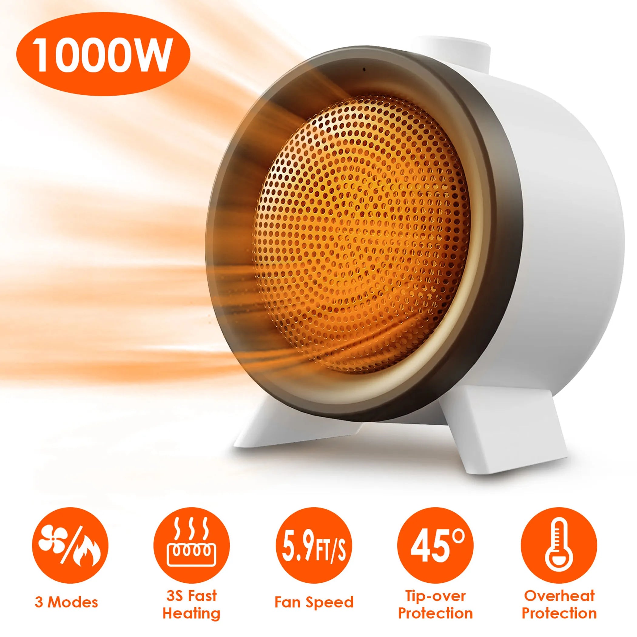 1000W Electric Space Heater Ceramic Heater Fan Heating Fan