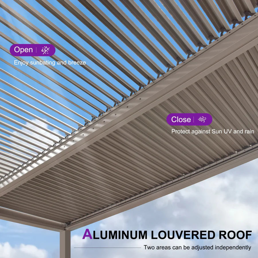 Modern Champagne Pergola with Adjustable Roof for Deck Backyard Garden 10' x 13'