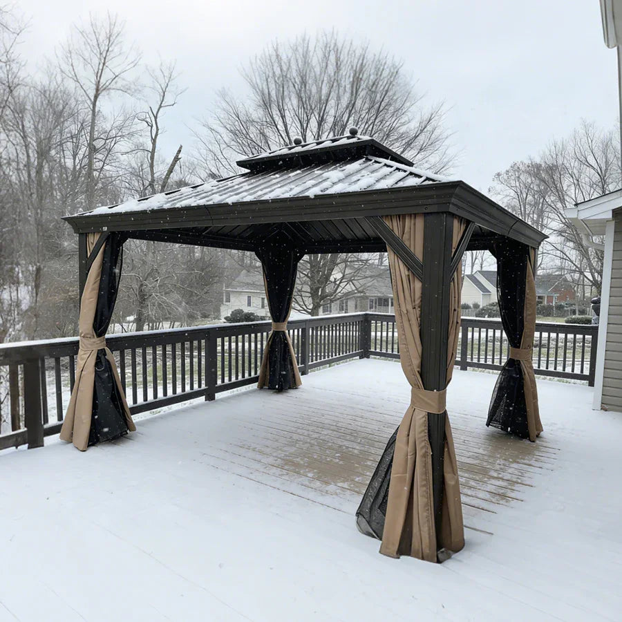 Outdoor Hardtop Gazebo for Garden Bronze Double Roof Aluminum Frame Pavilion 10' x 12'