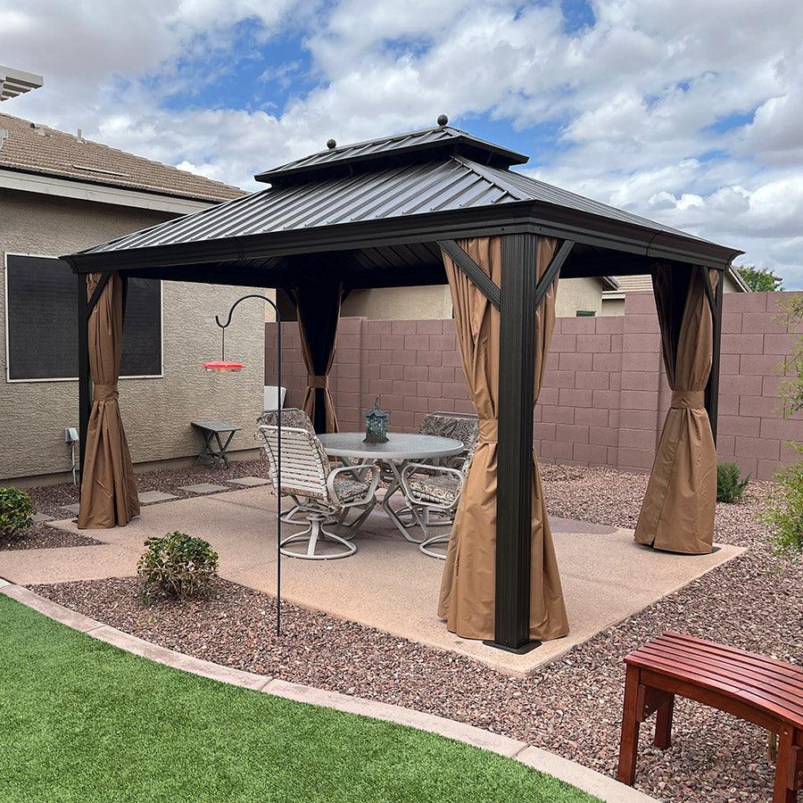 Outdoor Hardtop Gazebo for Garden Bronze Double Roof Aluminum Frame Pavilion 10' x 13'