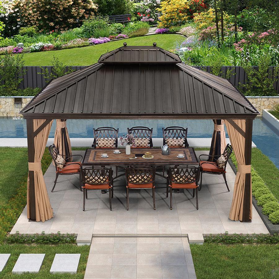 Outdoor Hardtop Gazebo for Garden Bronze Double Roof Aluminum Frame Pavilion 10' x 13'