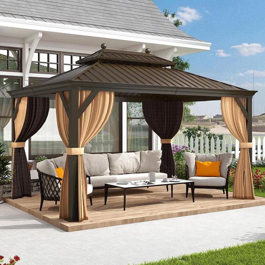 Outdoor Hardtop Gazebo for Garden Bronze Double Roof Aluminum Frame Pavilion 10' x 14'