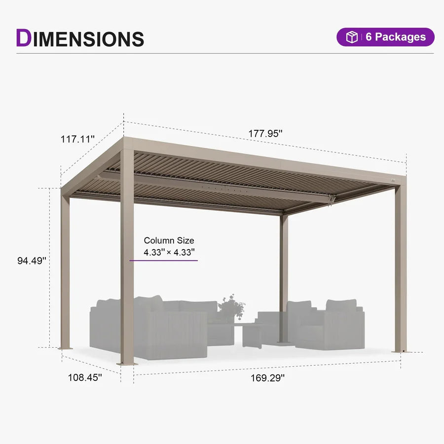 Modern Champagne Pergola with Adjustable Roof for Deck Backyard Garden 10' x 15'