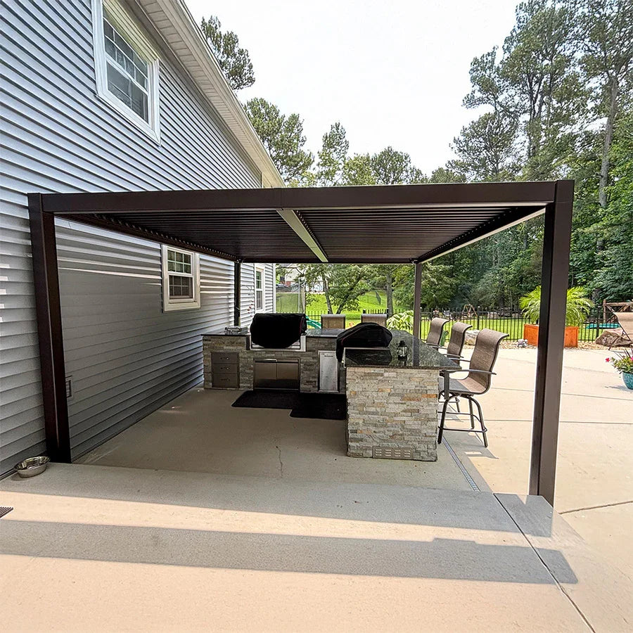 Modern Bronze Patio Aluminum Pergola for Deck Backyard Garden Hardtop Gazebo 10' x 14'