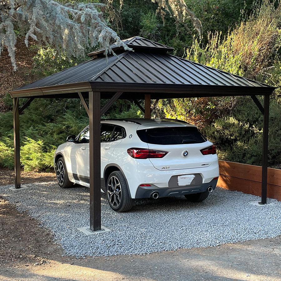 Outdoor Metal Carport Gazebo Bronze Steel Roof Aluminum Frame Shelter for Parking 12' x 16'