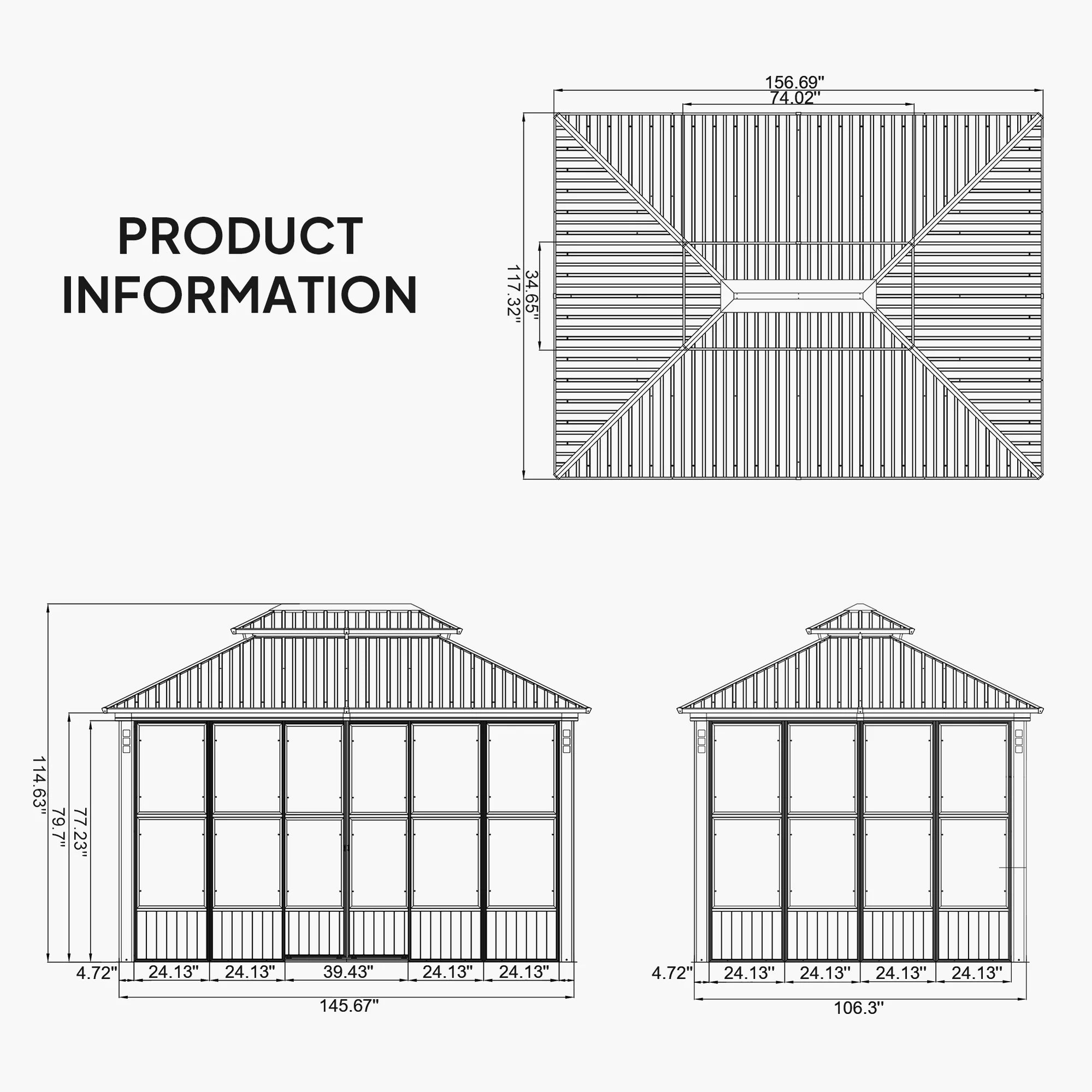 Sunroom Hardtop Gazebo Solarium Grey Galvanized Steel Double Roof All-Weather Aluminum Outdoor Screen House 10' x 13'