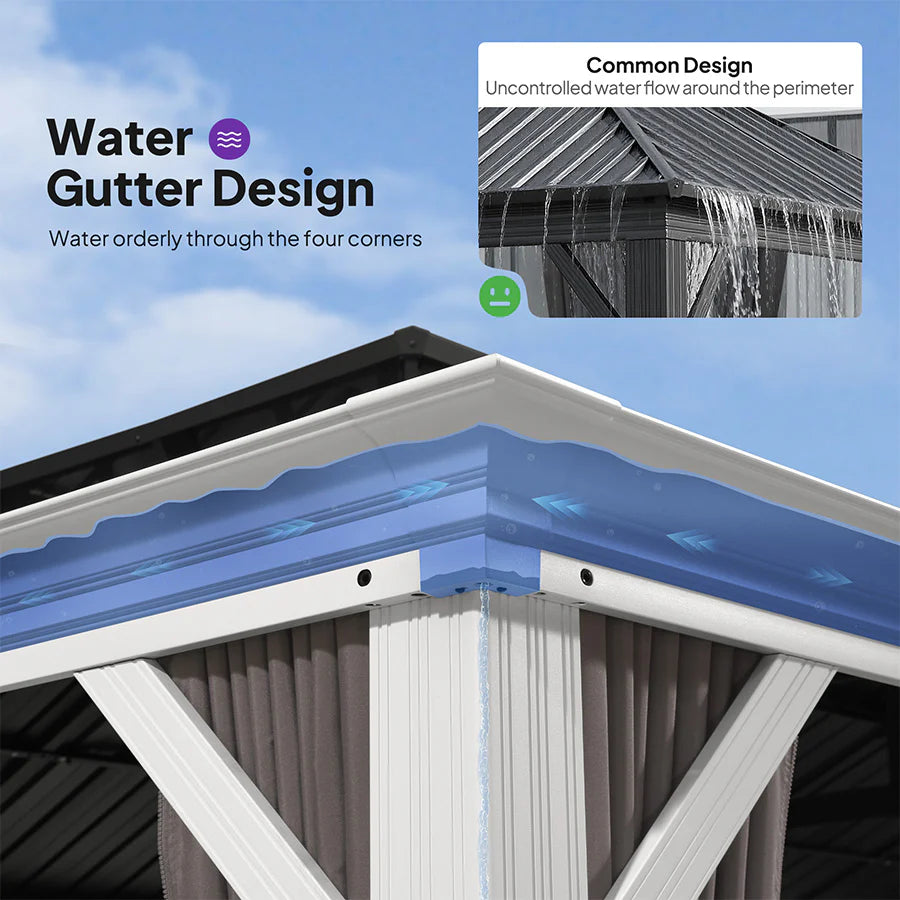 White Gazebo for Modern Patio Double Galvanized Steel Roof Awning and Upgrade Curtain 13' x 17'