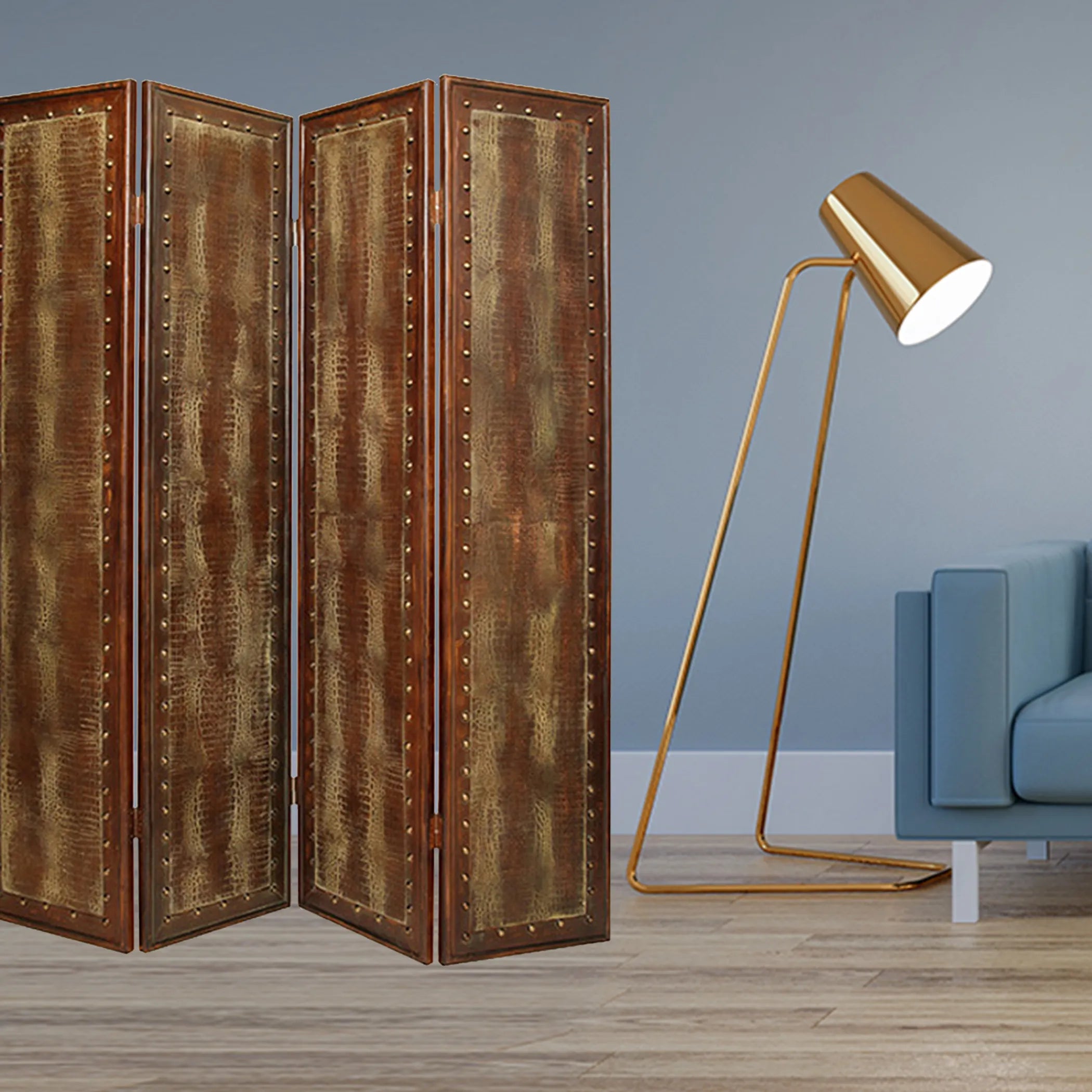76" X 84" Brown Faux Leather Reptillian Screen