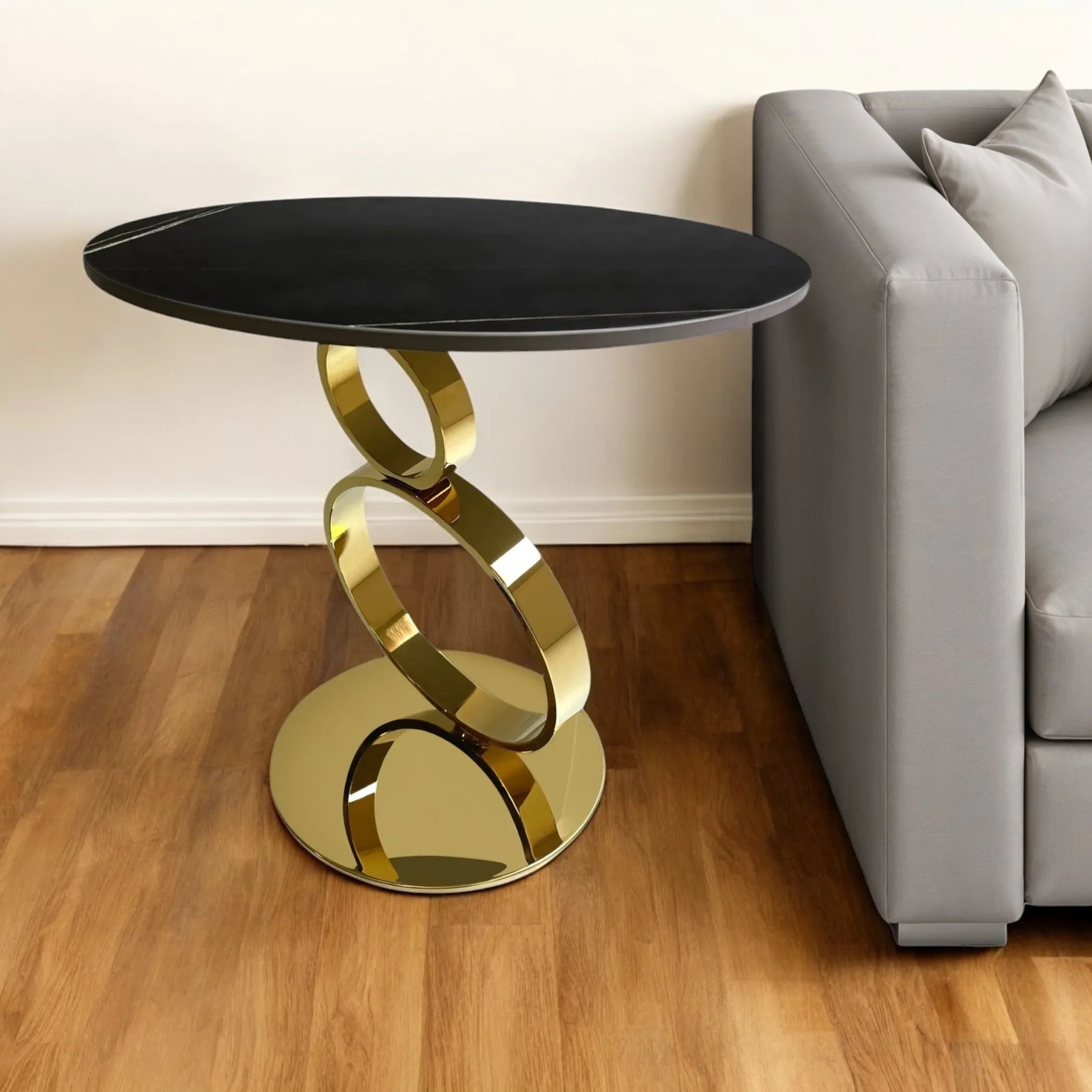 Stone Stainless Steel Round Pedestal End Table