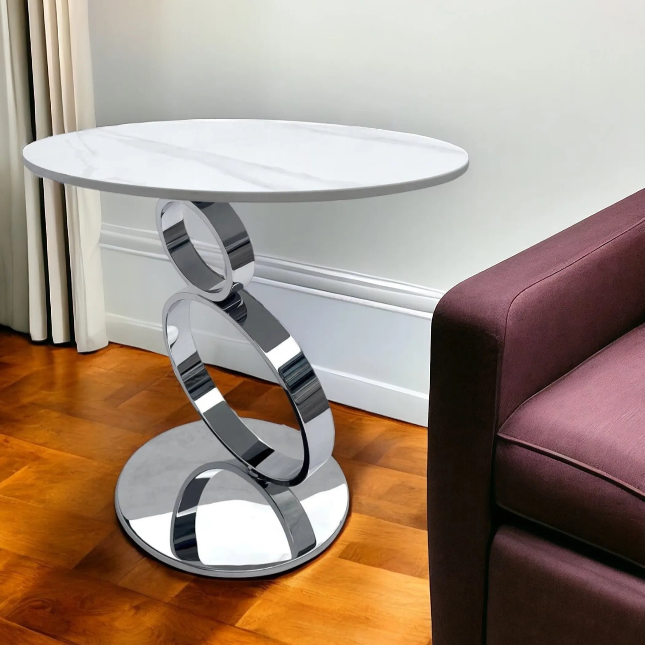 Stone Stainless Steel Round Pedestal End Table