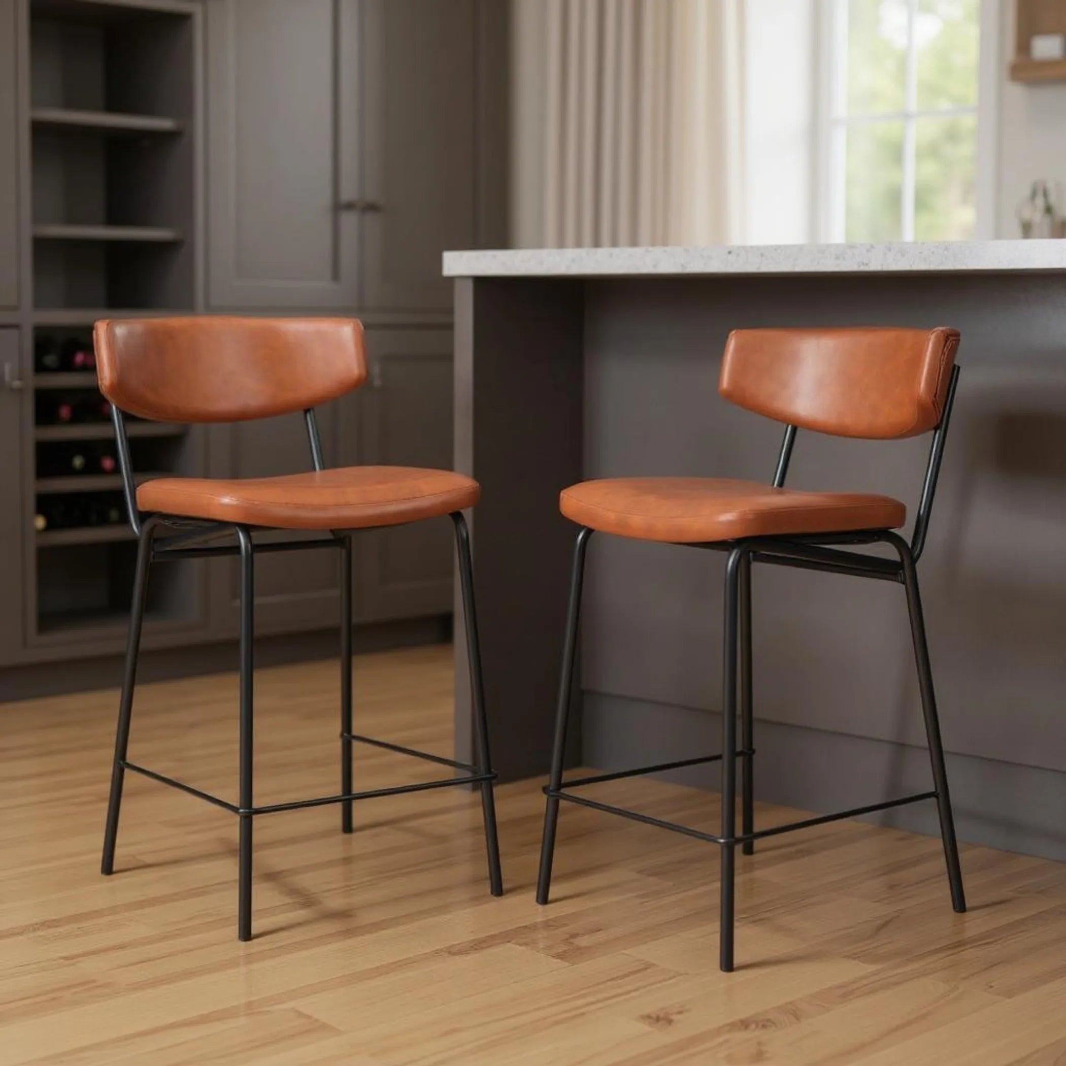 Faux Leather Steel Low Back Bar Height Bar Chairs