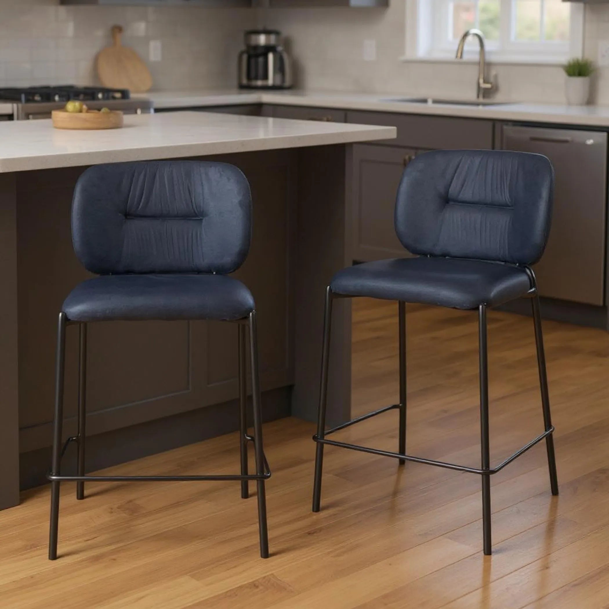 Velvet Steel Counter Height Bar Chairs