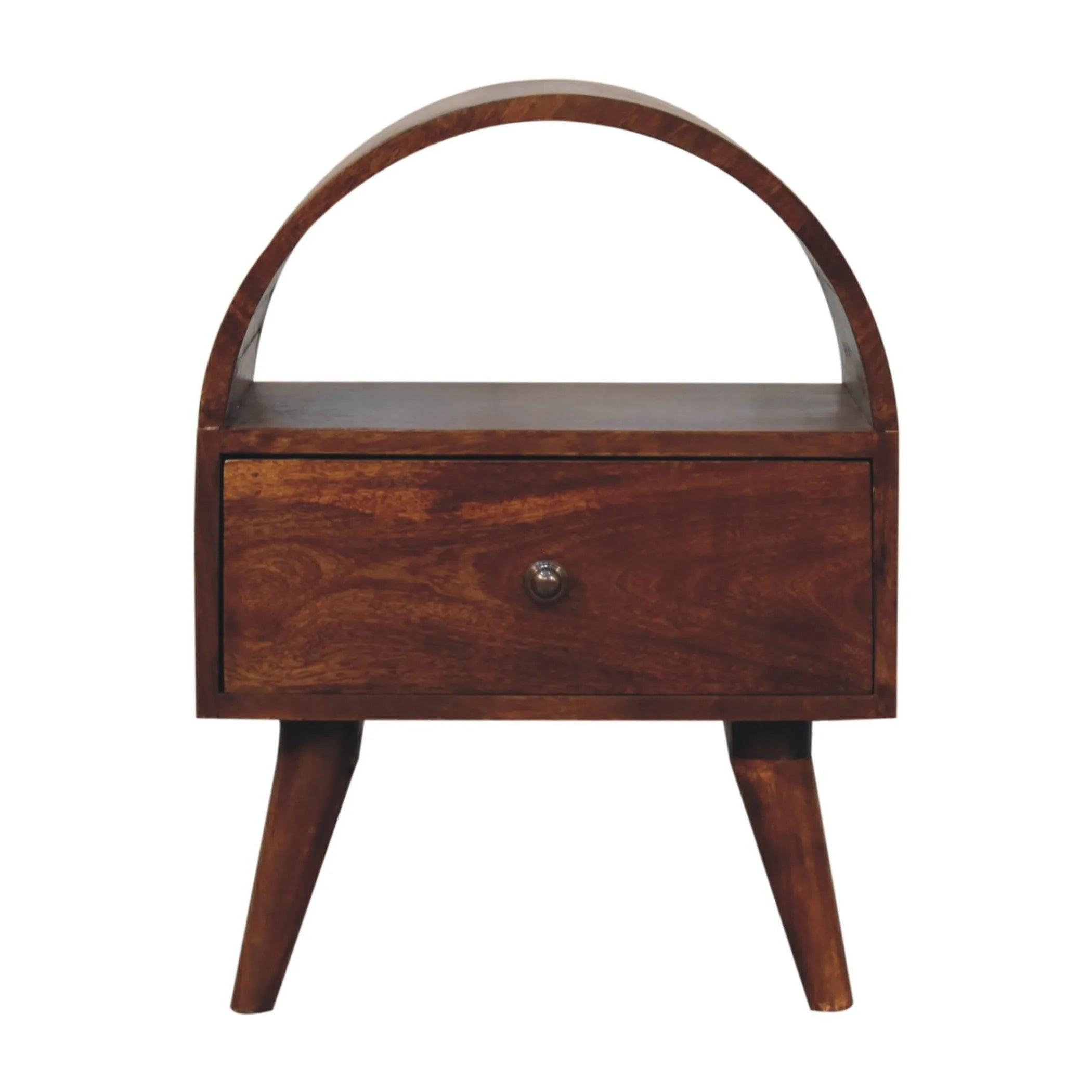 Chestnut Wood Oval Top One Drawer Nightstand