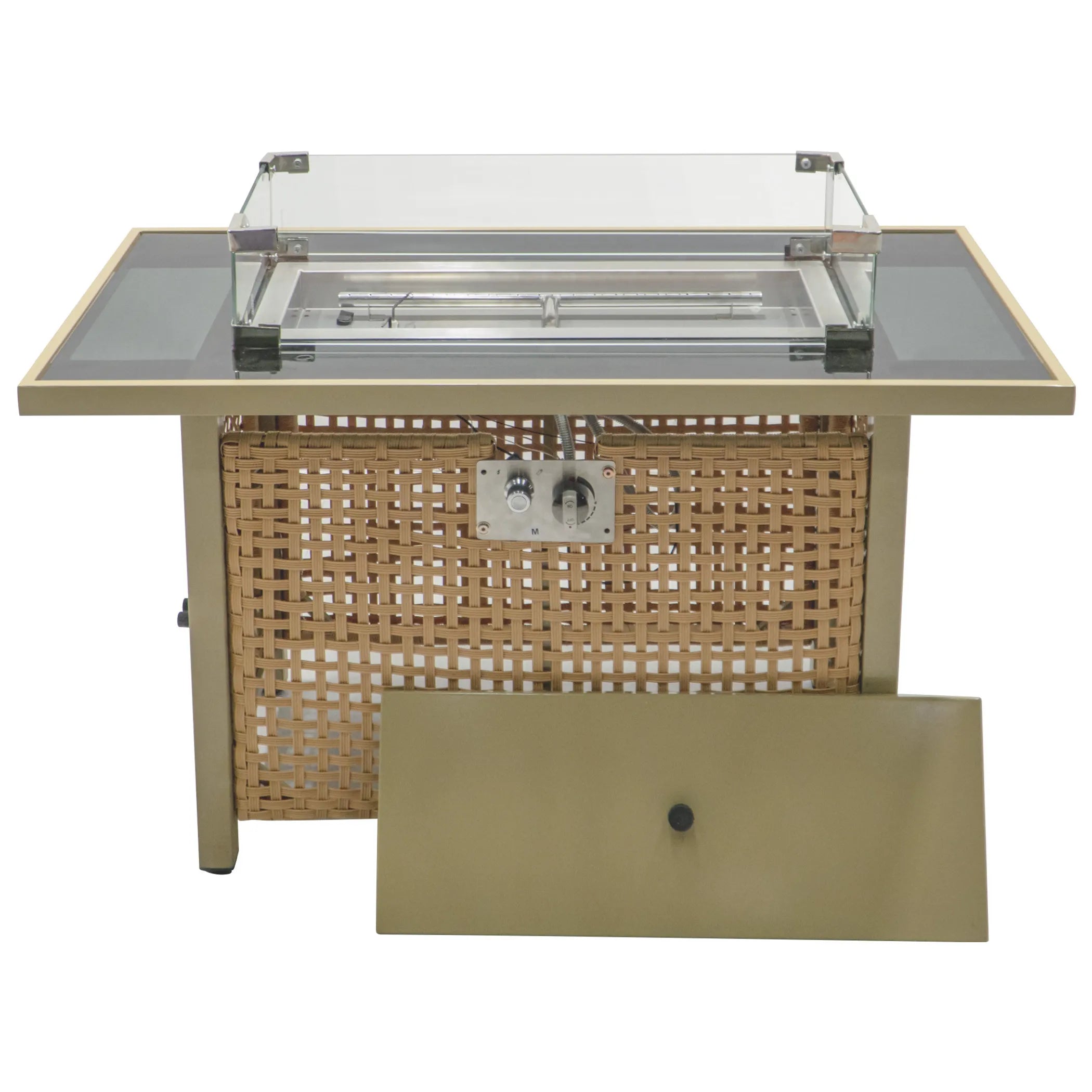 Steel Wicker Propane Fire Pit Table With Cover