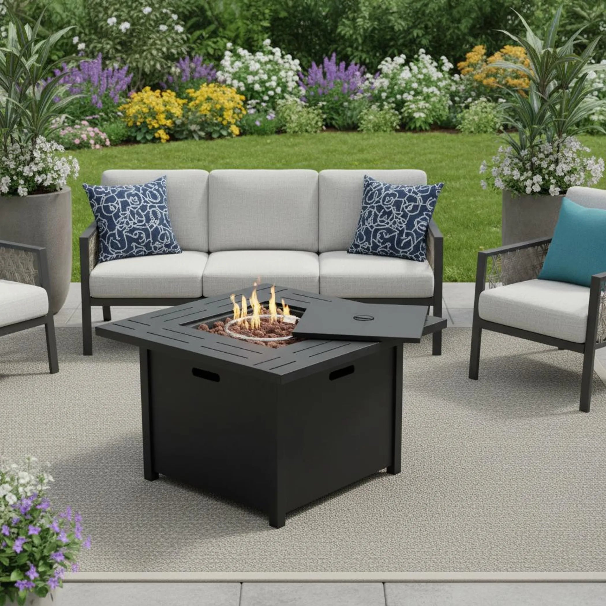 Steel Propane Square Fire Pit Table With Cover