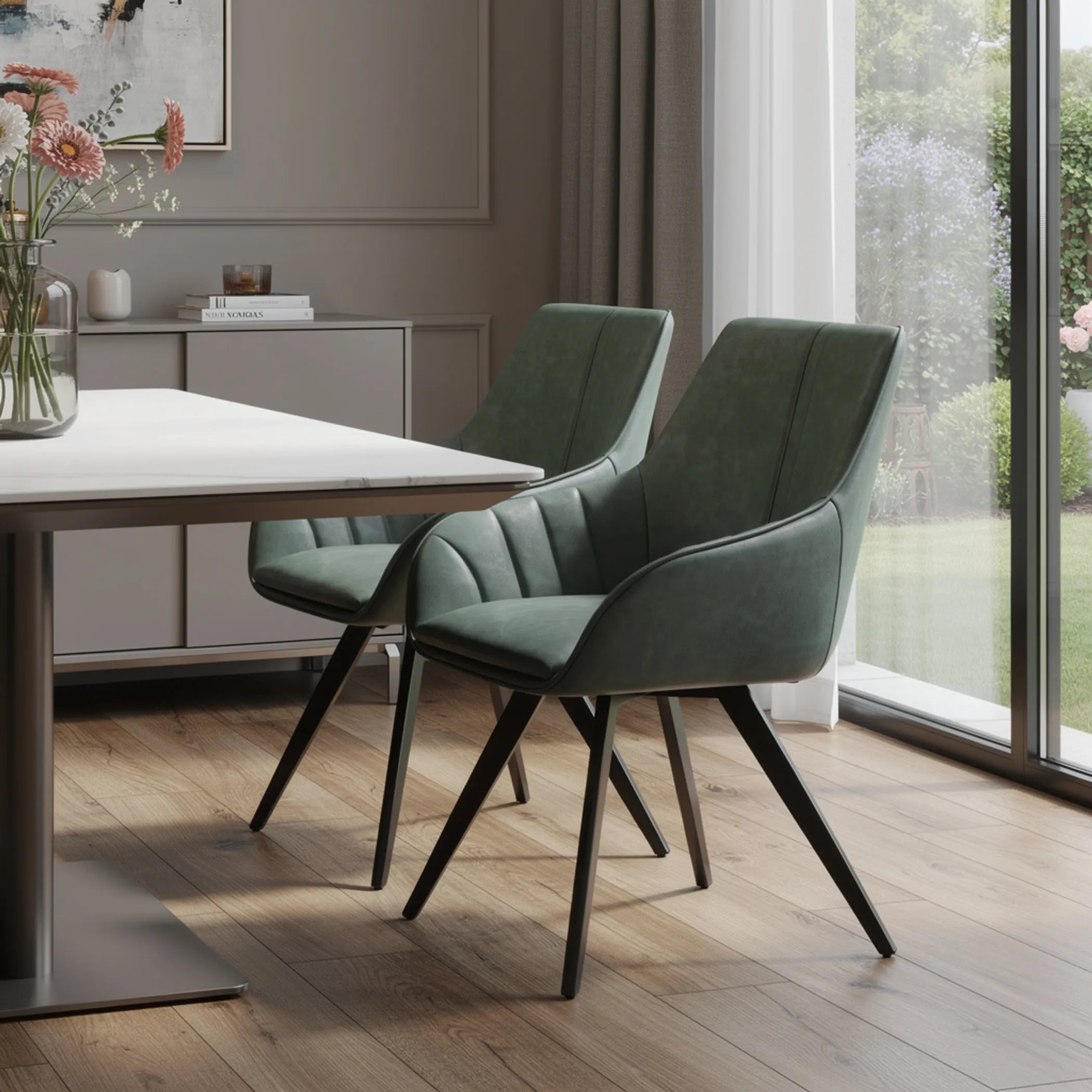 Faux Leather Wood Dining Arm Chairs