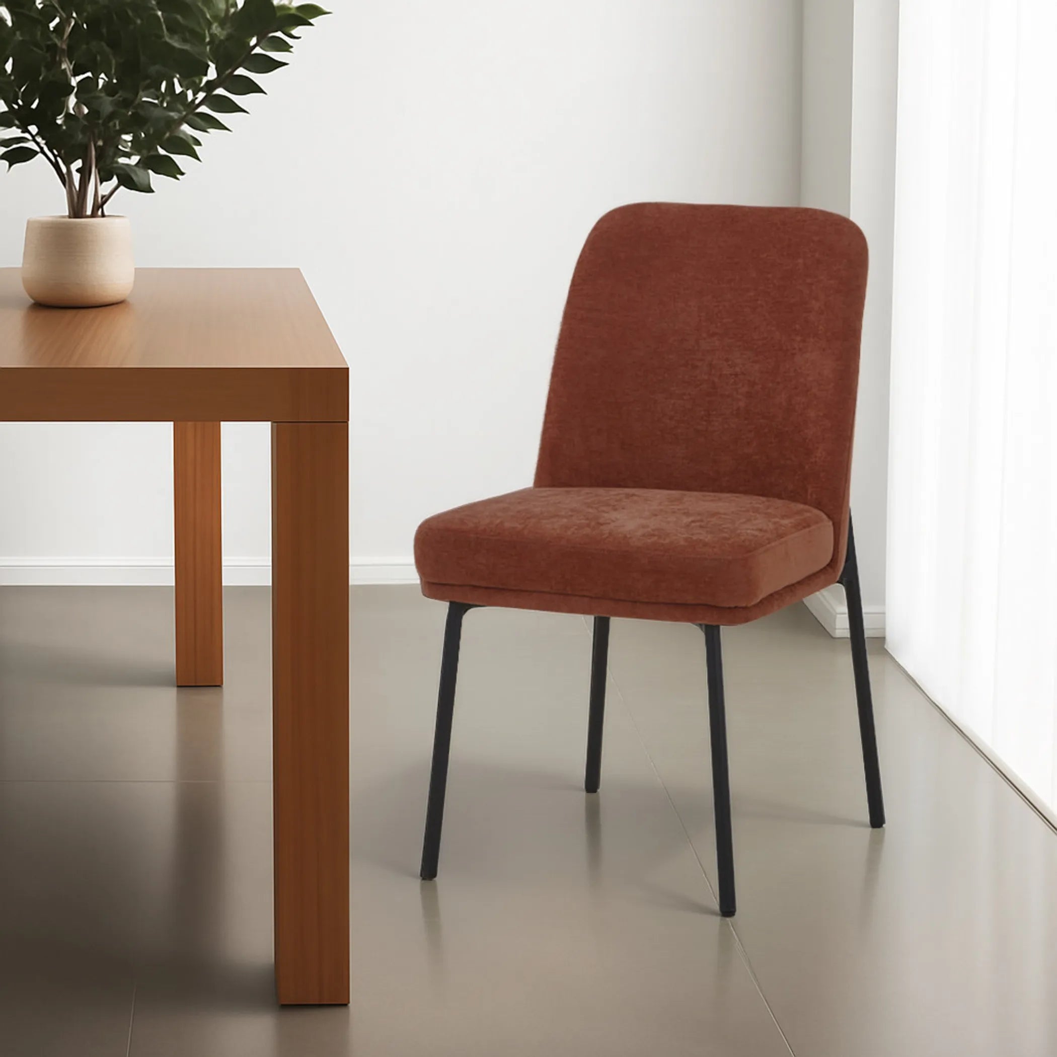 Burnt Boucle Wood Dining Side Chairs