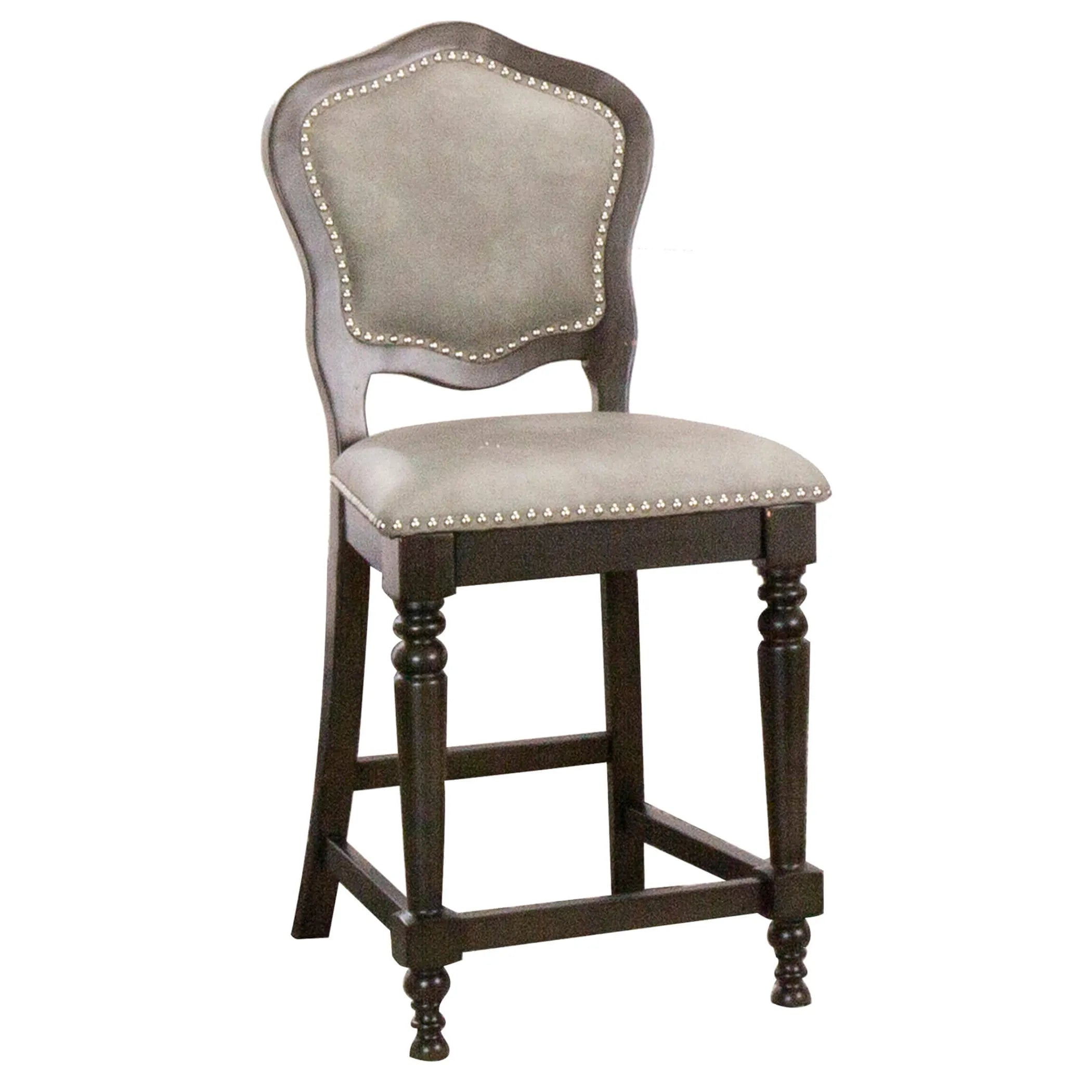 Sunset Trading Vegas Upholstered Barstools with Backs | Counter Height Dining Chairs | Distressed Gray Wood | Nailheads | Set of 2