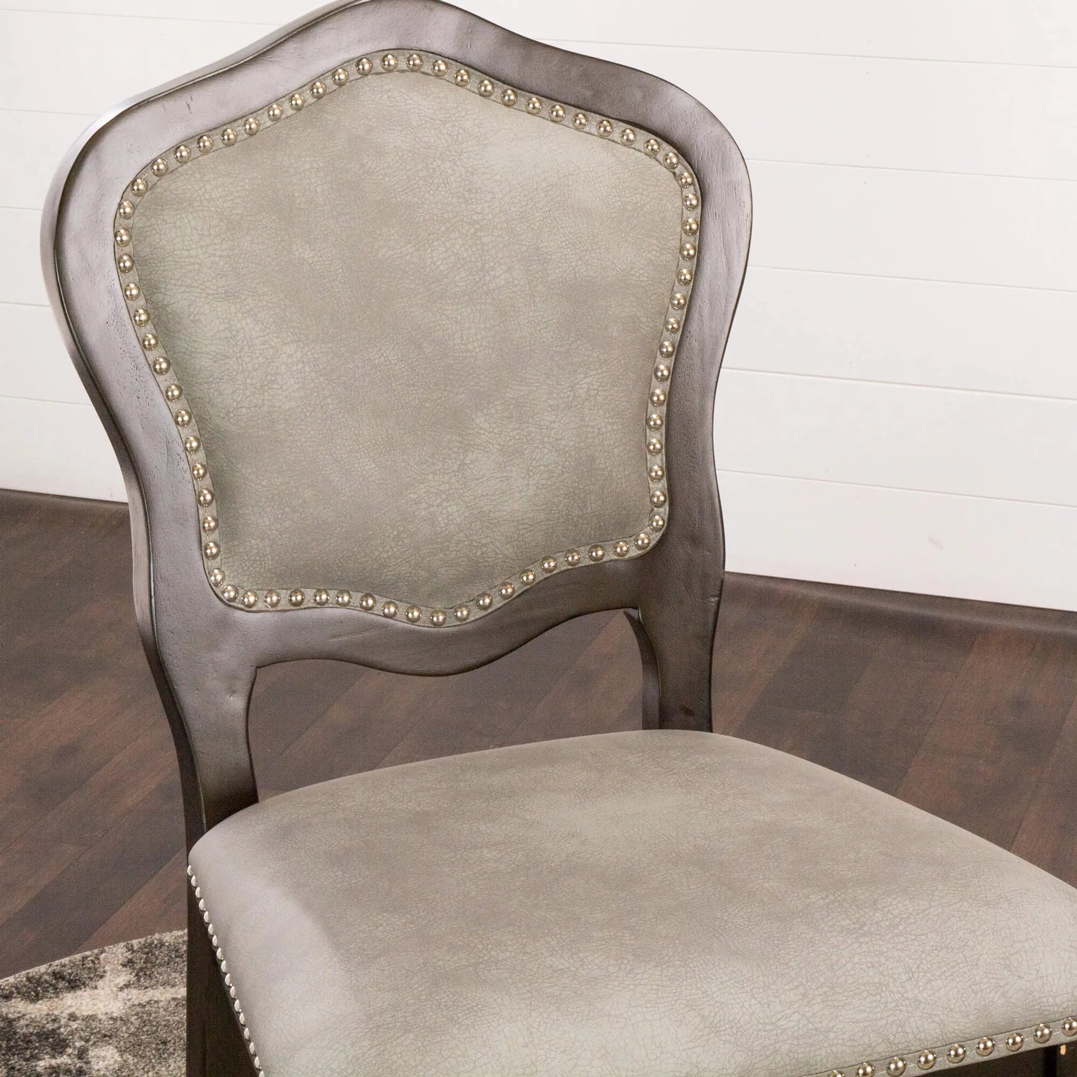 Sunset Trading Vegas Upholstered Barstools with Backs | Counter Height Dining Chairs | Distressed Gray Wood | Nailheads | Set of 2
