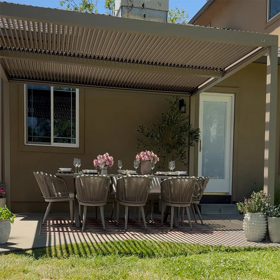 Modern Champagne Pergola with Adjustable Roof for Deck Backyard Garden 10' x 15'