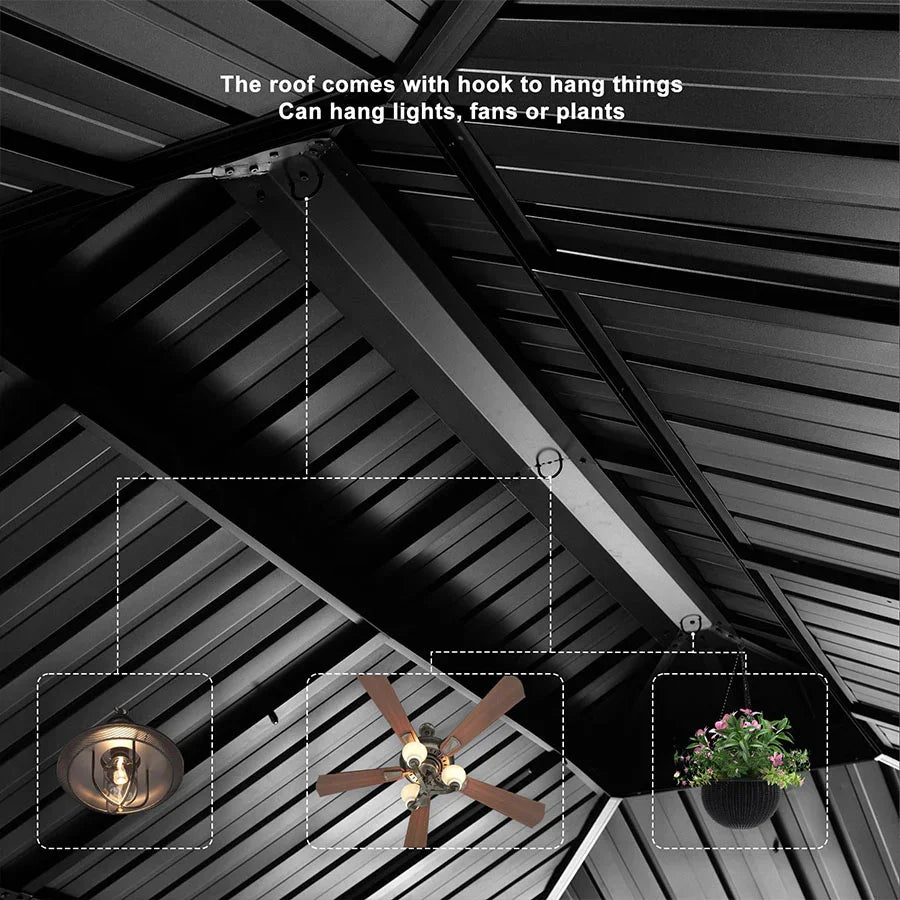 Outdoor Metal Carport with Grey Steel Roof and Aluminum Frame Protective Shelter 12' x 16'