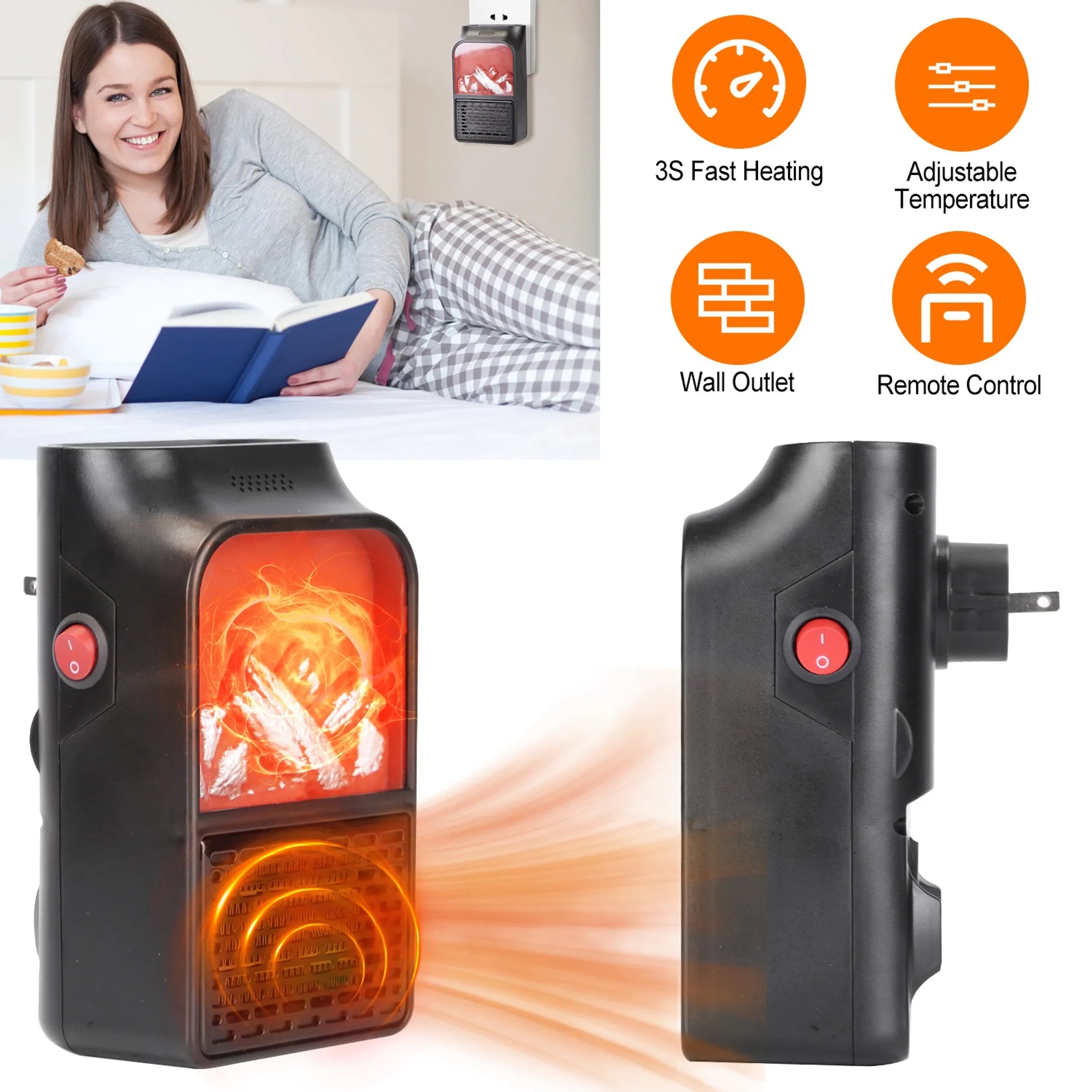 800W Plug-In Space Heater Wall Outlet Heater