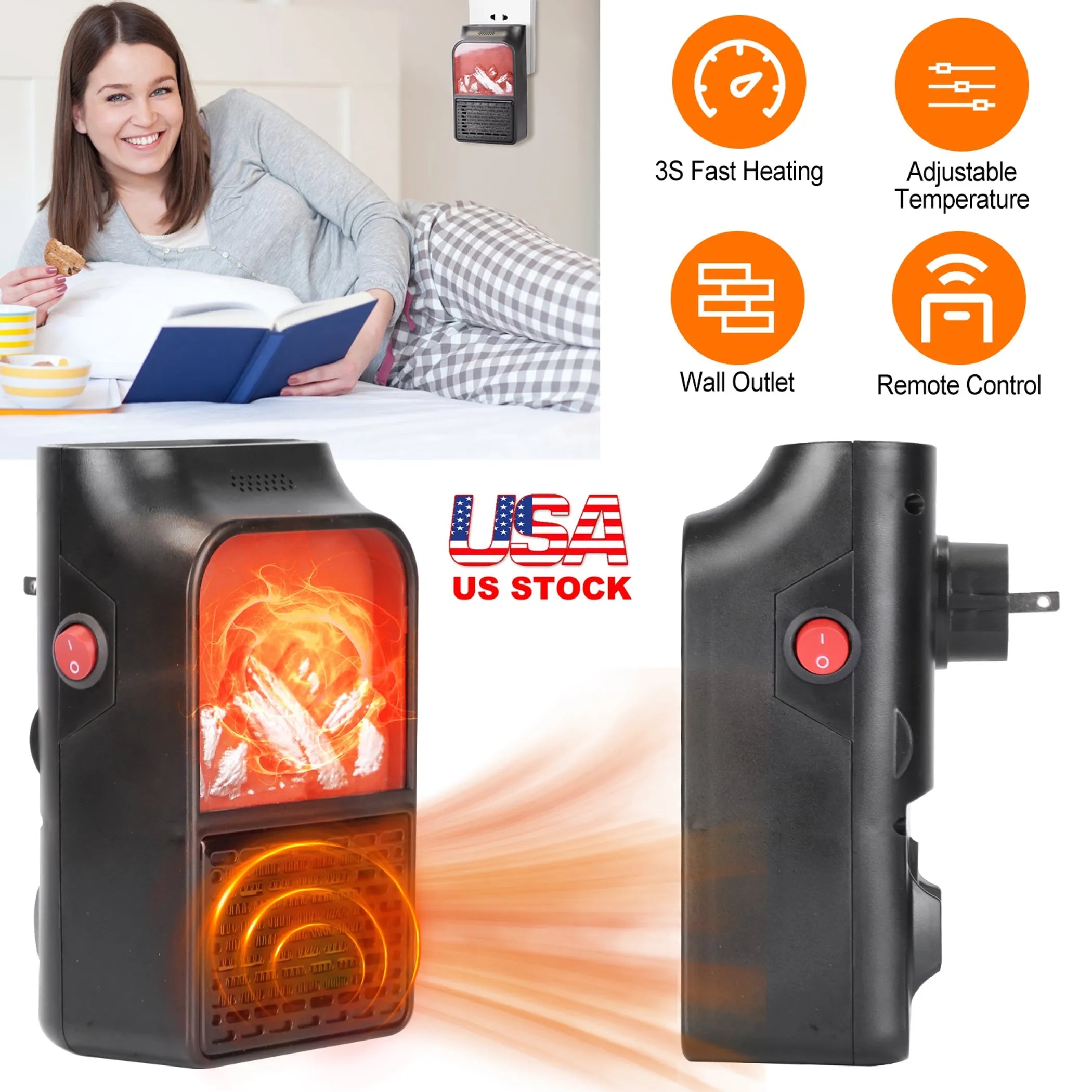 800W Plug-In Space Heater Wall Outlet Heater