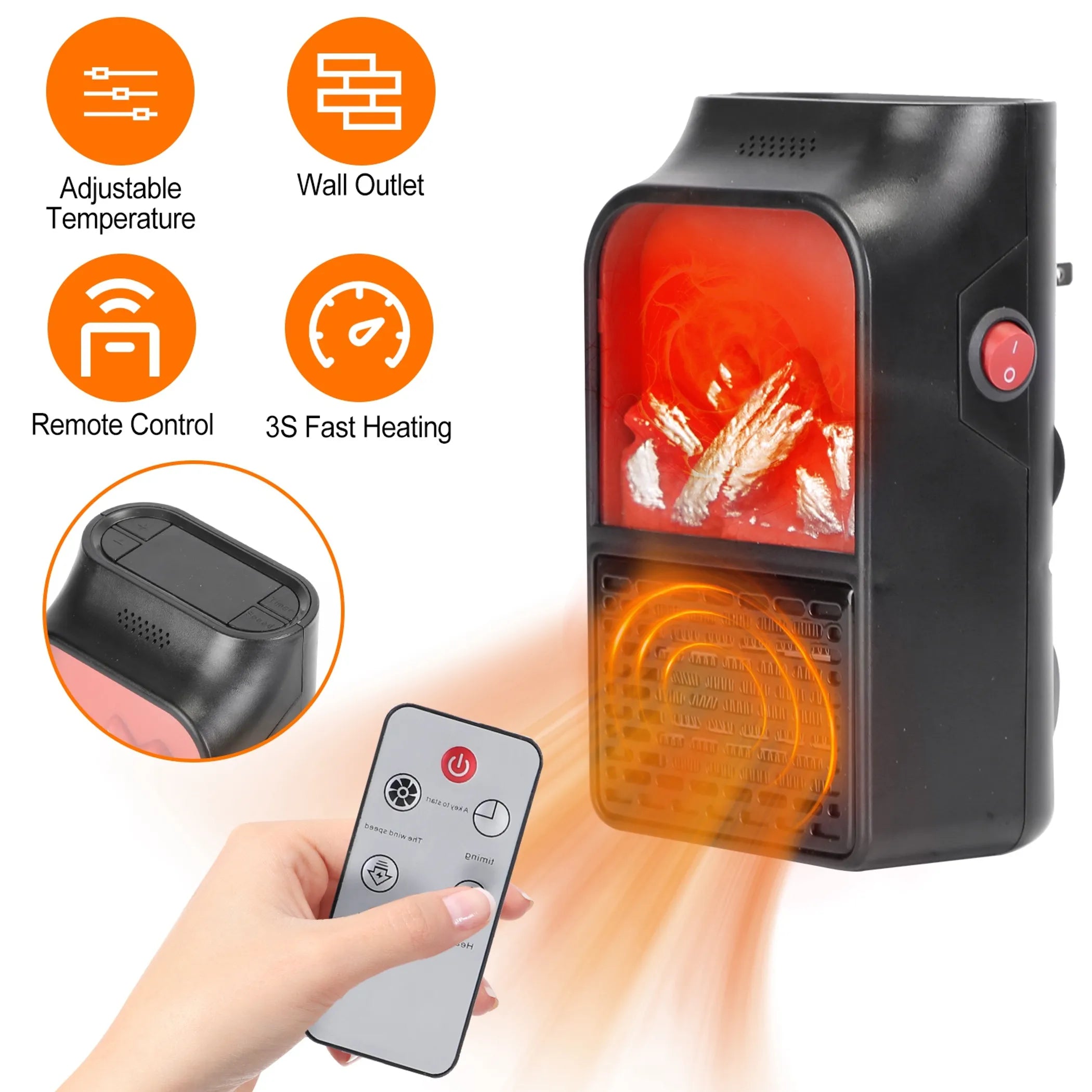 800W Plug-In Space Heater Wall Outlet Heater